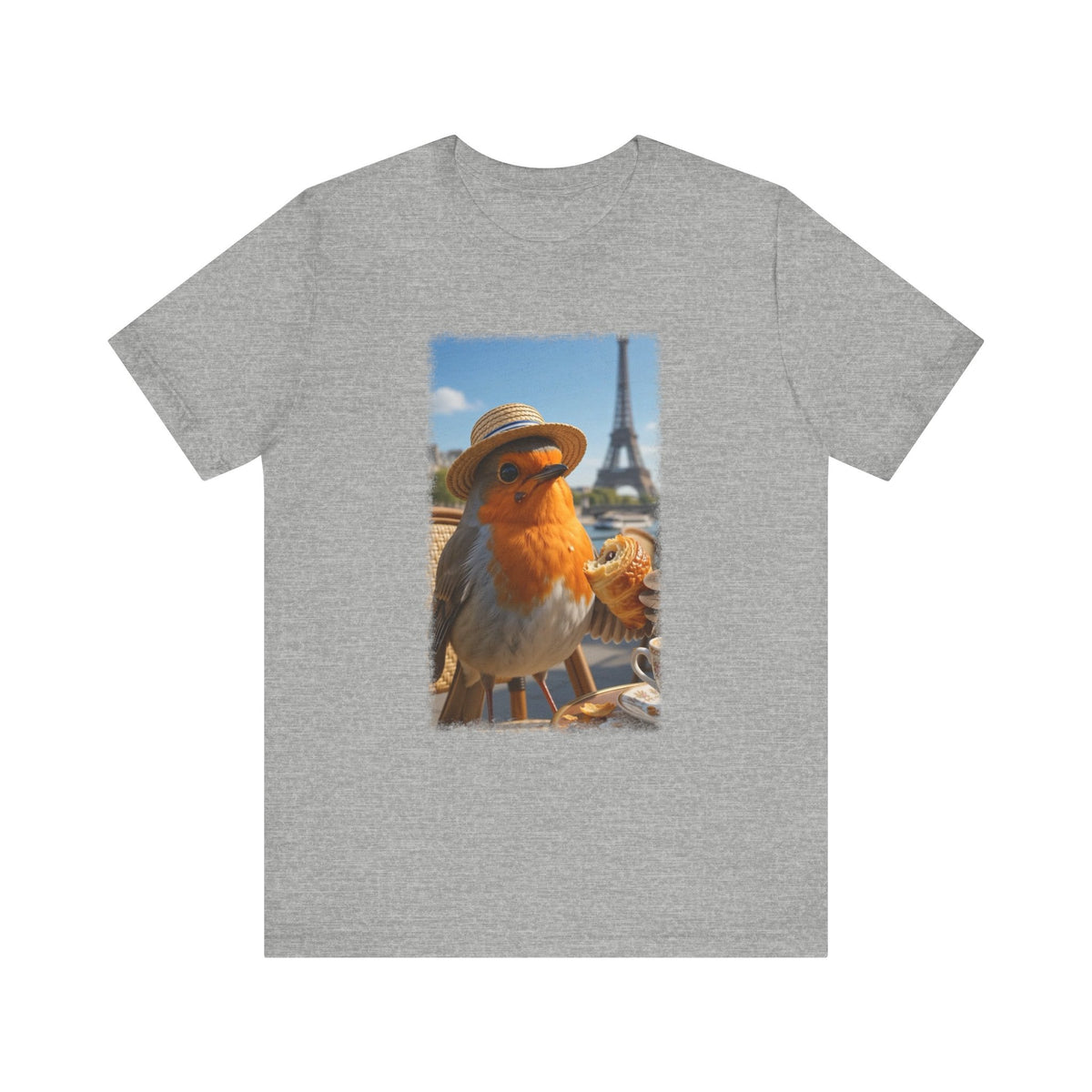 Rosi Rotkehlchen im Paris Bistro T-Shirt – Bequemes Premium Shirt für Vogelfreunde