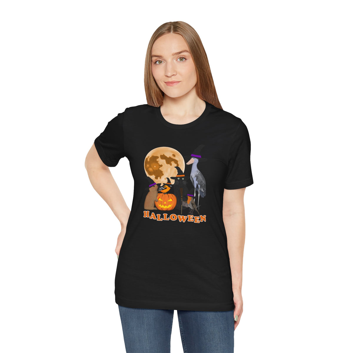 Baltimore Oriole Robin Shoebill with Cat and Bunny Halloween Bird T-Shirt