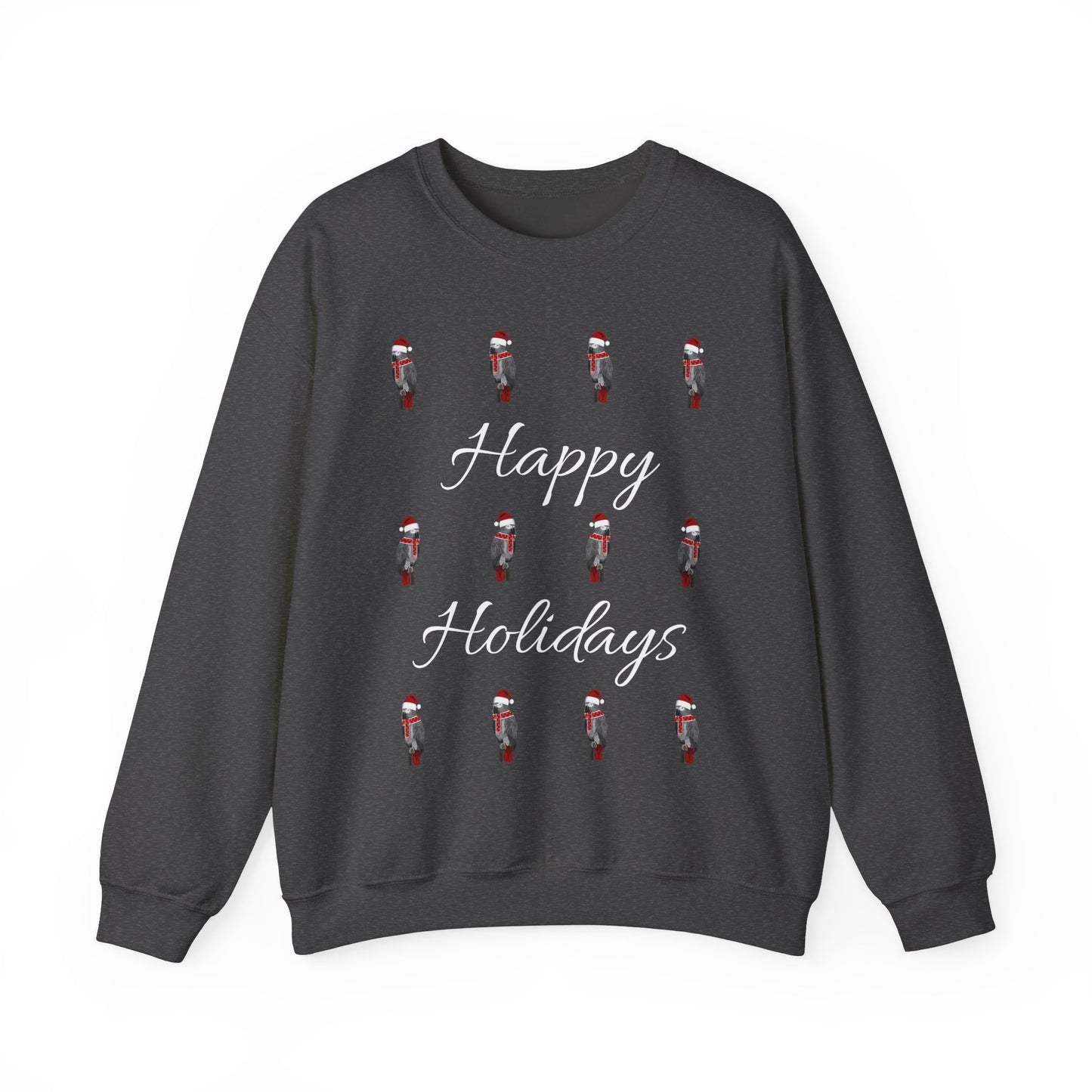 Grey Parrot as Santa with Hat and Scarf Happy Holidays Birdwatcher Christmas Bird Sweatshirt