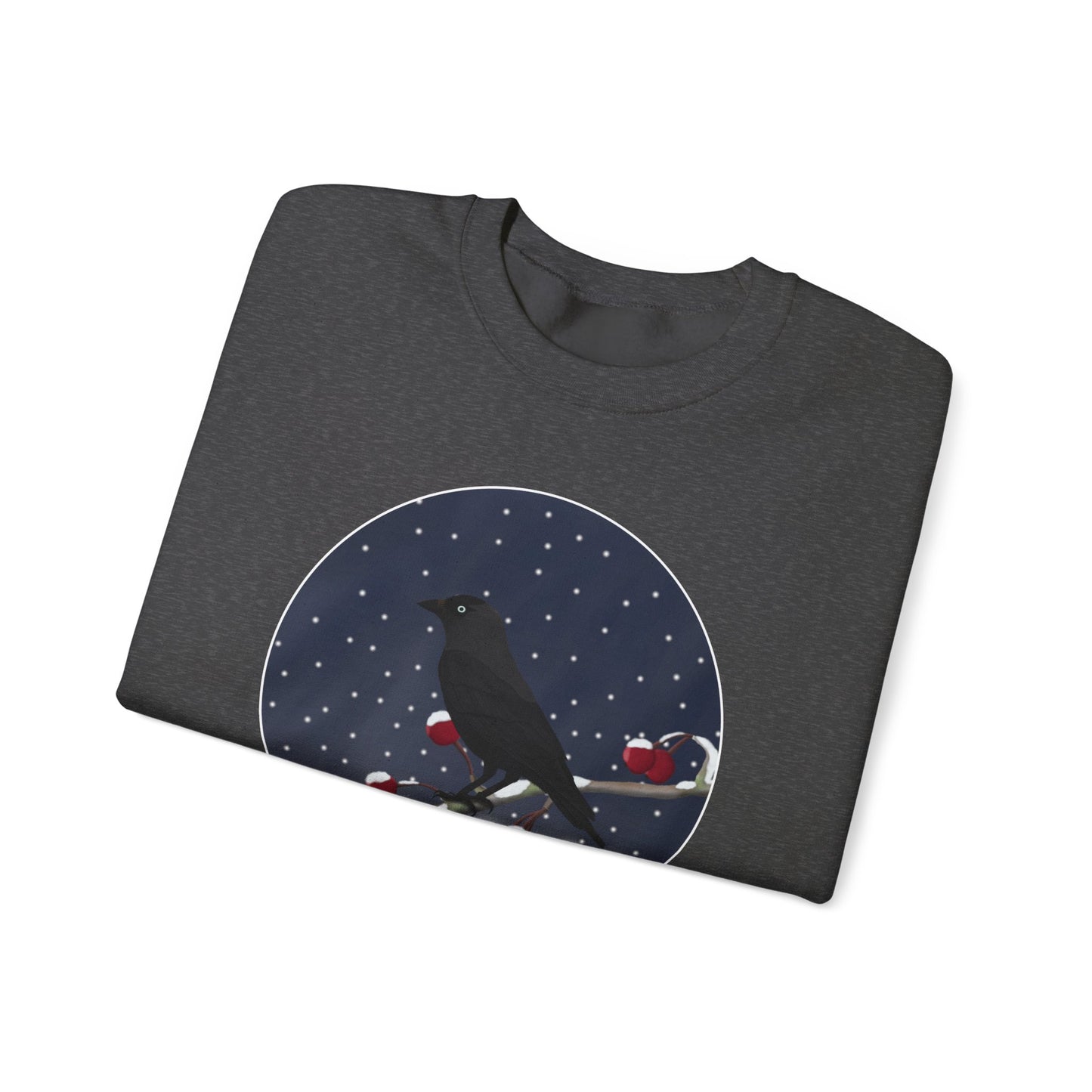 Western Jackdaw on a Winter Branch Birdwatcher Christmas Bird Sweatshirt