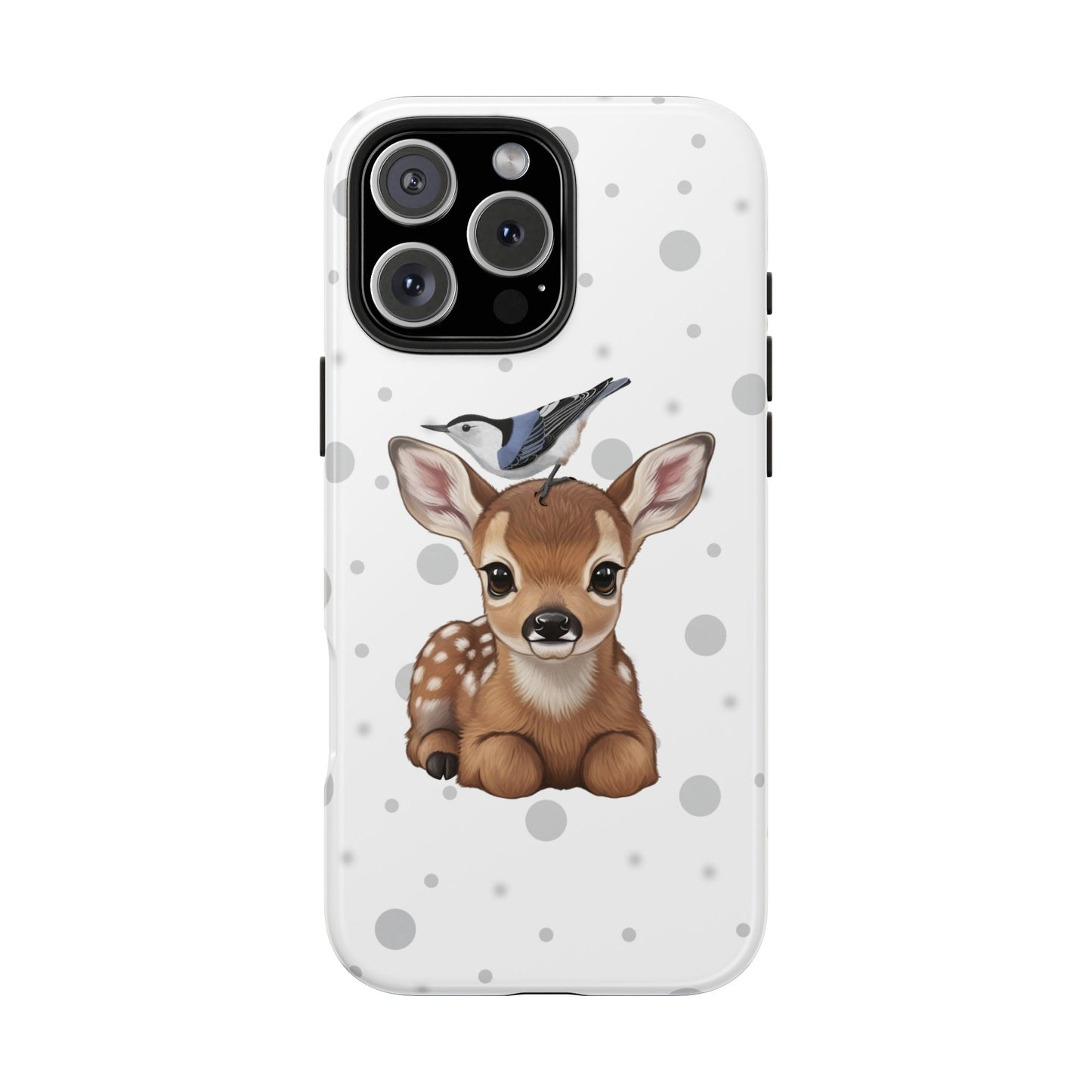 Cute Fawn with a Nuthatch Animal iPhone Case - Dual-Layer PC/TPU Protective Cover for iPhone