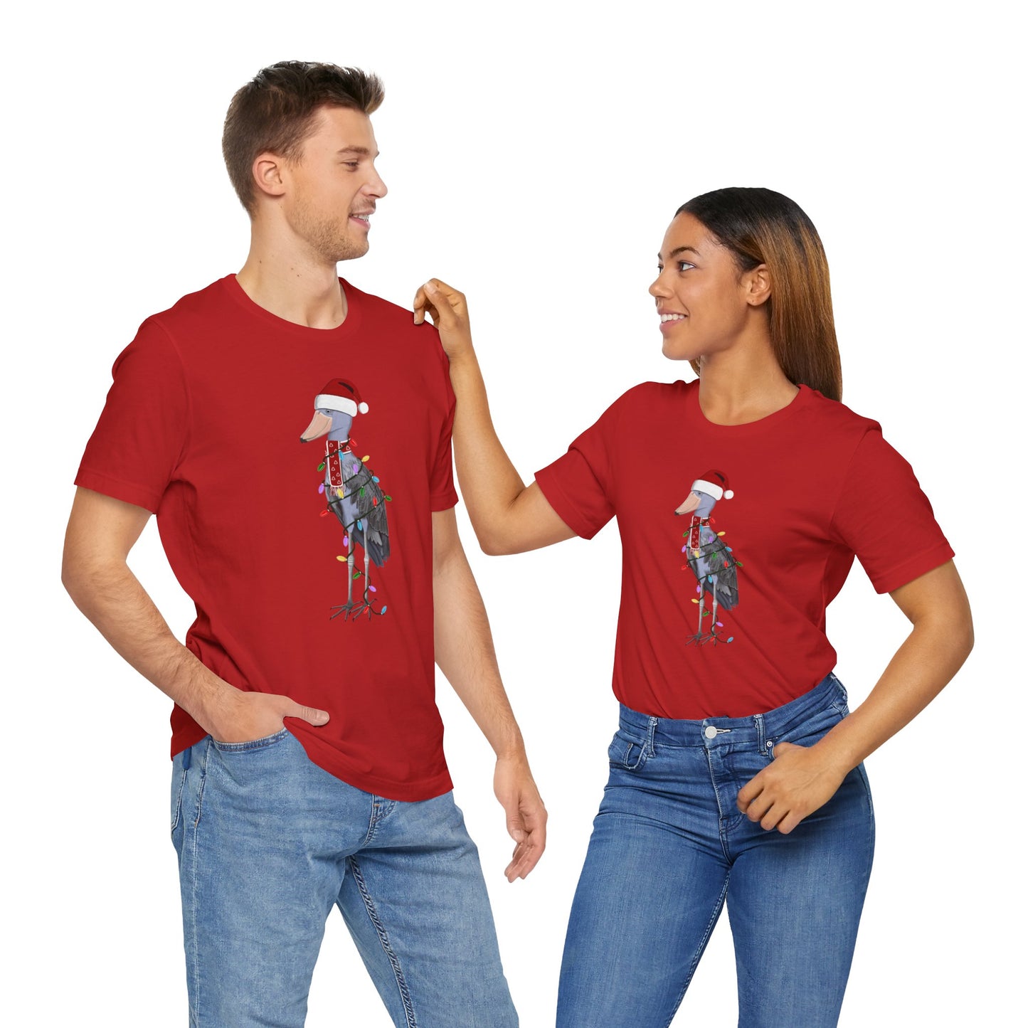 フェアリーライト付きハシビロコウのクリスマスバードTシャツ