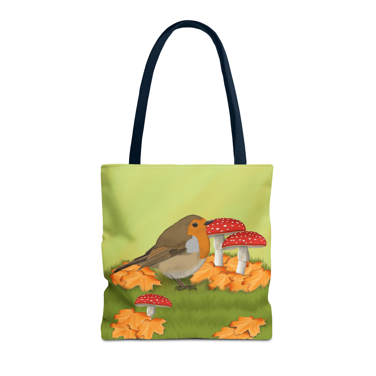 Robin in Fall Leafs Toadstool Bird Tote Bag 16"x16" - jz.birds