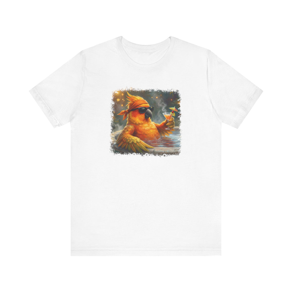 Funny Sun Parakeet T-Shirt | Bird with Sunglasses & Drink Unisex Summer Tee – lover