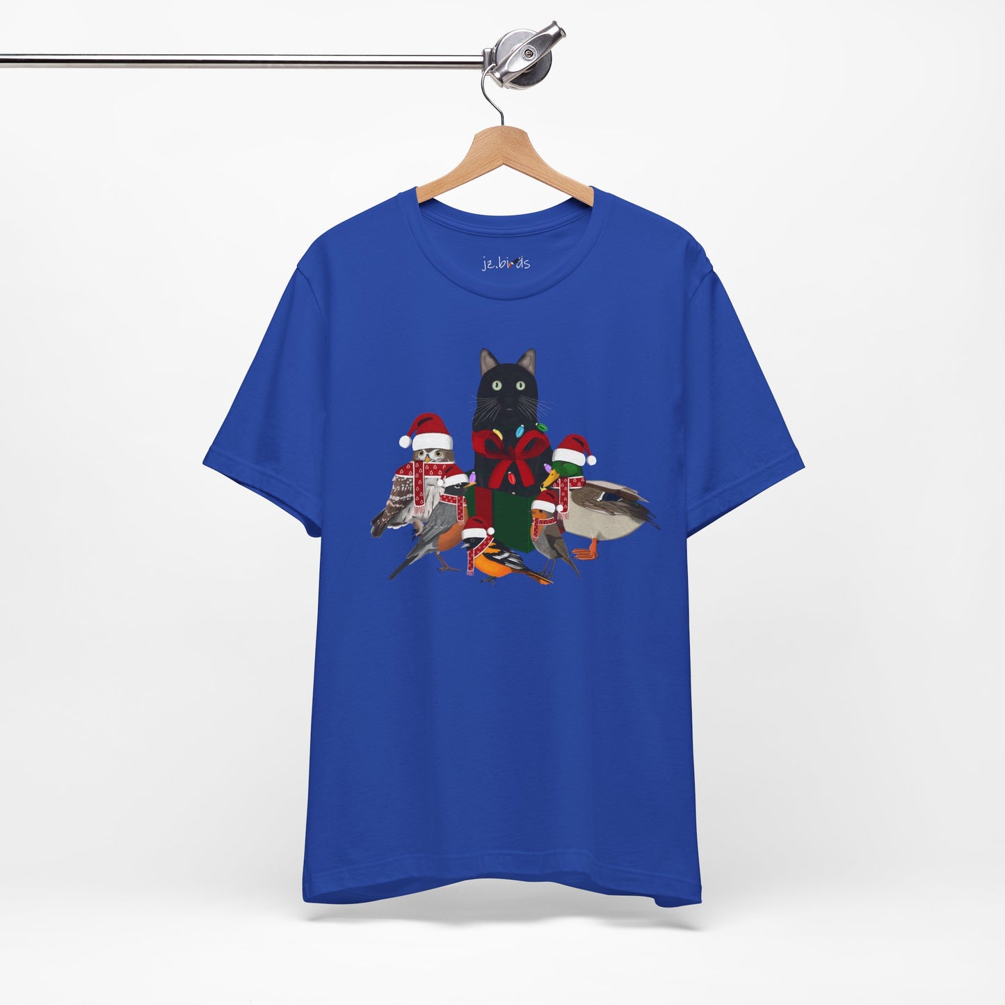 Robin Mallard Oriole Owl with Cat in a Box and Fairy Lights Christmas Bird T-Shirt