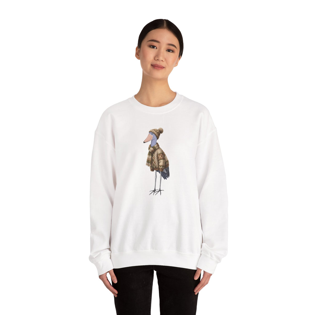 Shoebill Winter Sweatshirt | Bird Watcher Crewneck | Unisex Songbirds Wearing Knit Gift for Bird Lovers