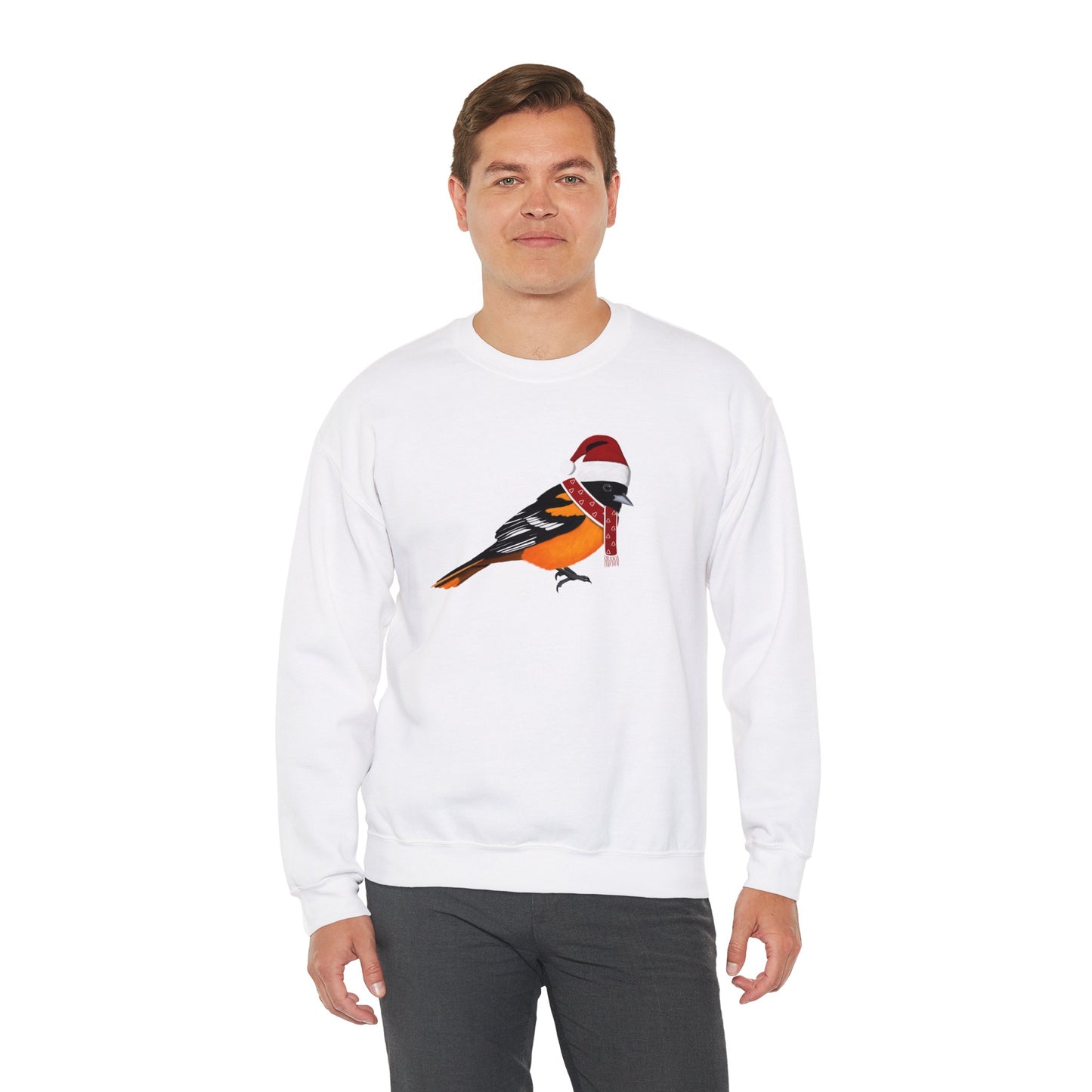 Baltimore Oriole with Christmas Hat Bird Birdwatcher Sweatshirt