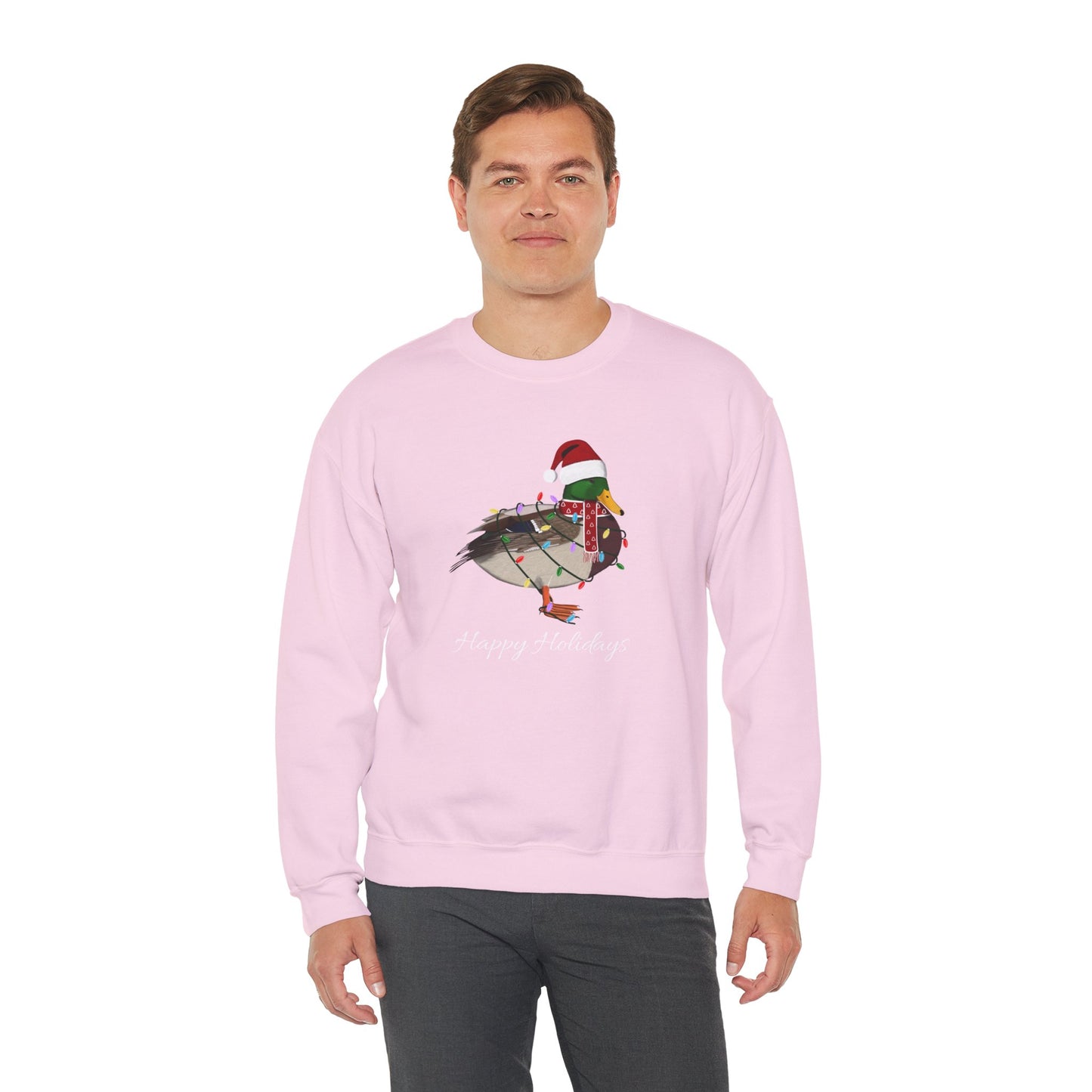 Mallard with Fairy Lights as Santa Happy Holidays Birdwatcher Christmas Bird Sweatshirt