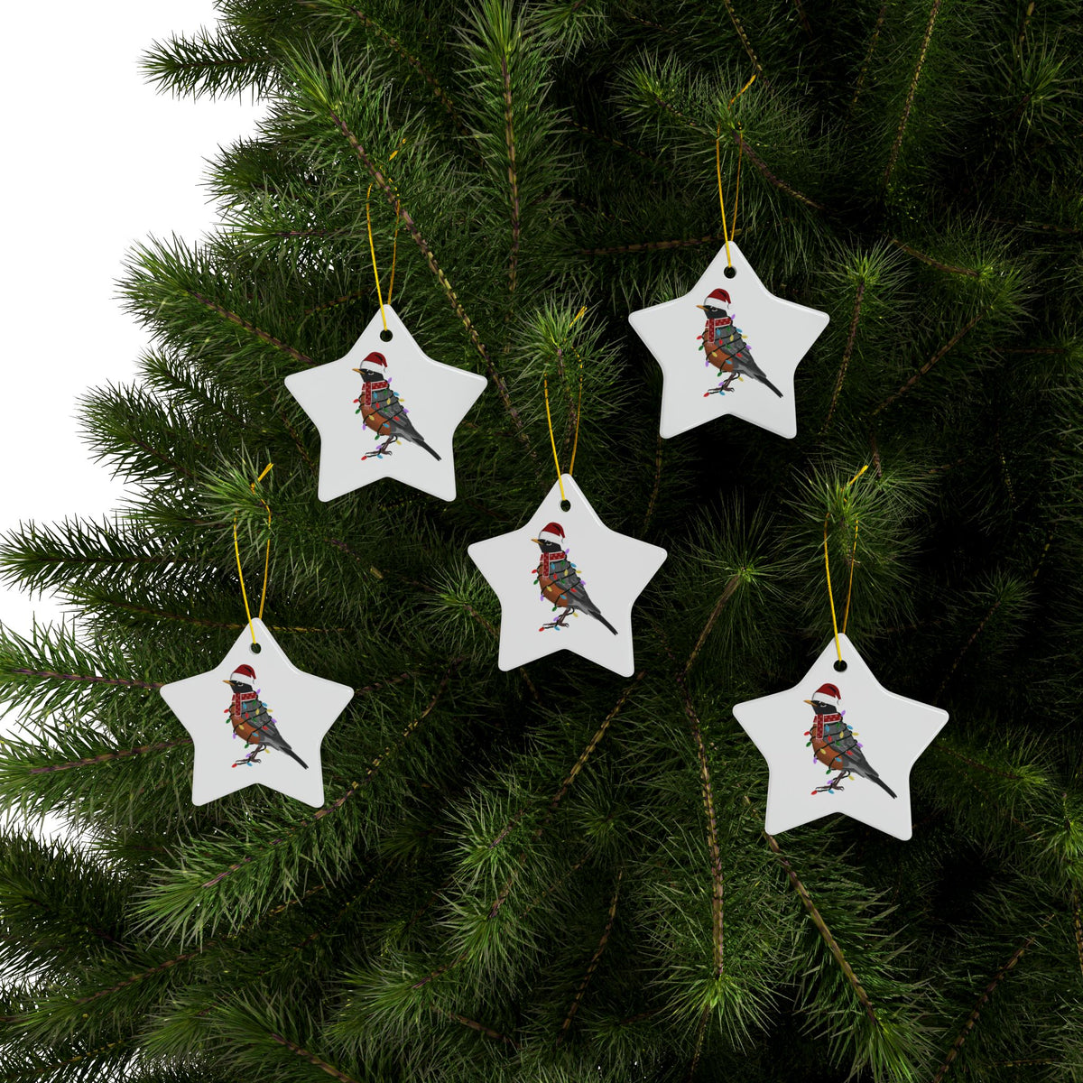 American Robin as Santa Ceramic Bird Christmas Ornament | Durable Double-Sided Bird Lover Decor