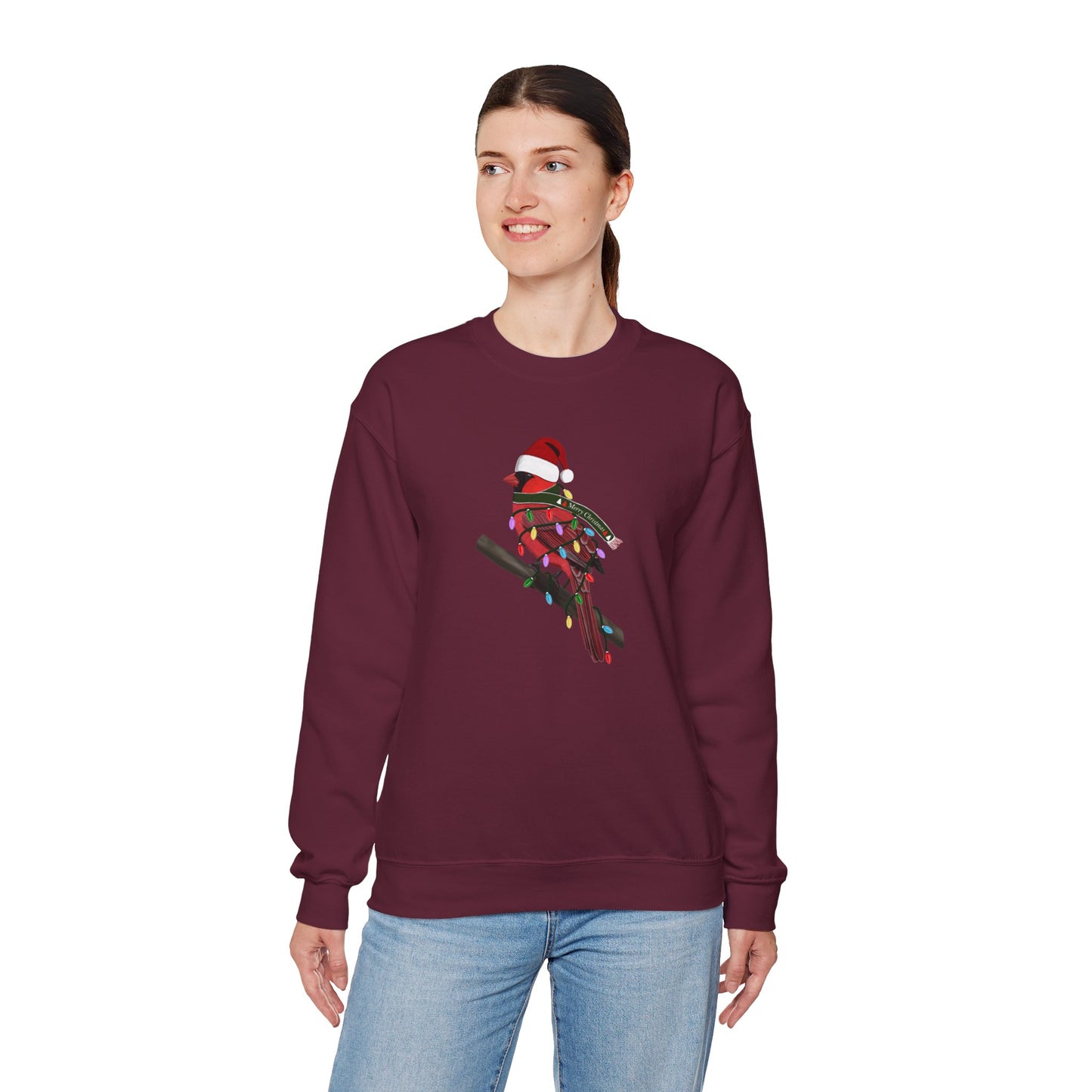 Cardinal with Fairy Lights Santa Claus Christmas Bird Sweatshirt