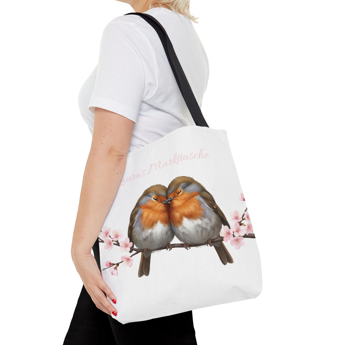 Sac fourre-tout premium personnalisé – Rouge-gorge avec prénom au choix