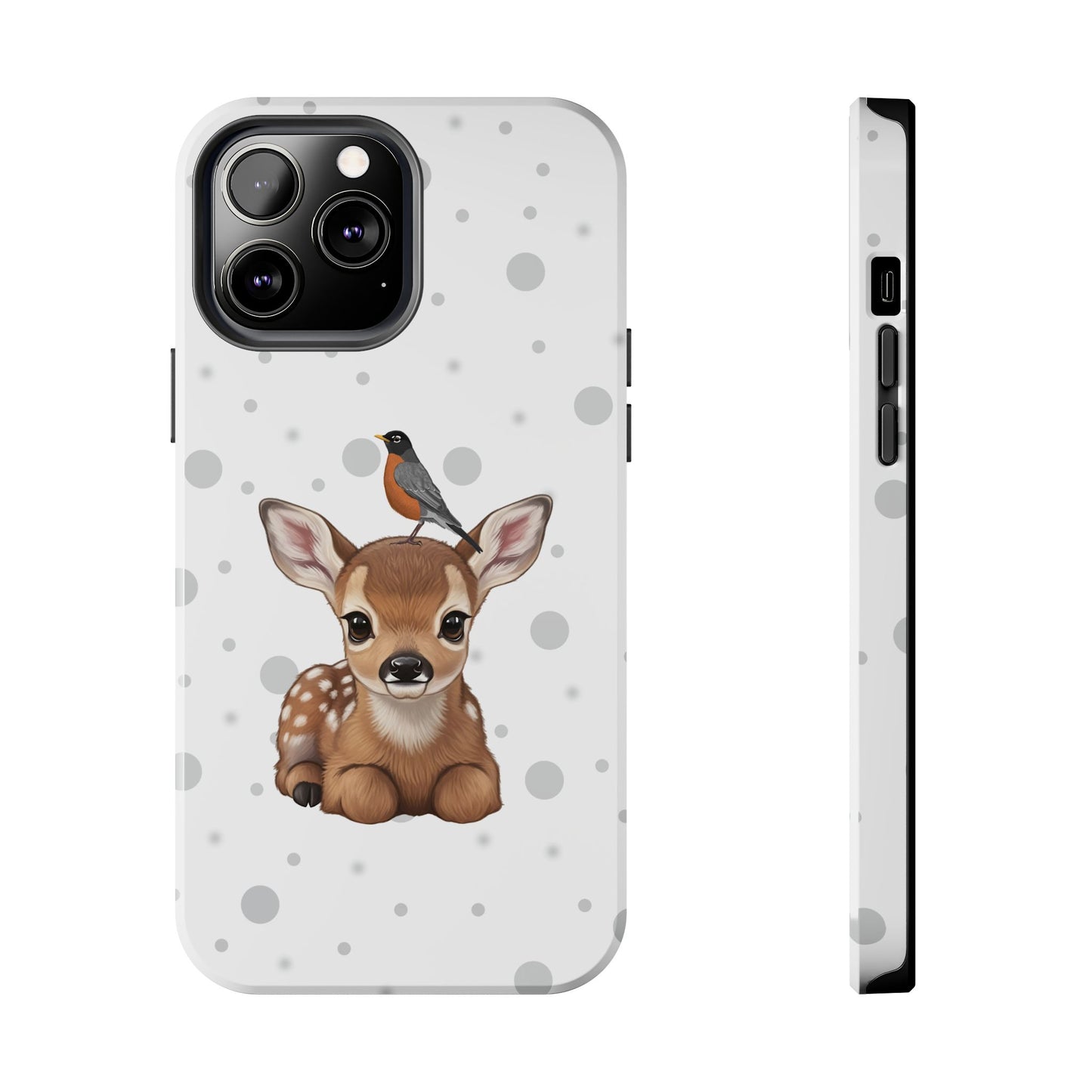 Cute Fawn with American Robin Animal iPhone Case - Dual-Layer PC/TPU Protective Cover for iPhone