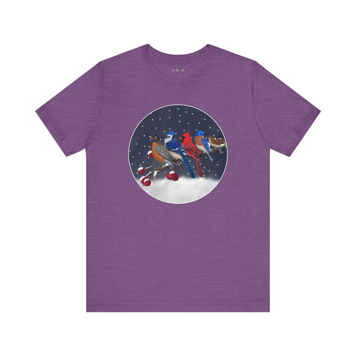 Blue Jay Robin Cardinal Bluebird Wren on a Winter Branch Birdwatcher Christmas Bird T-Shirt –