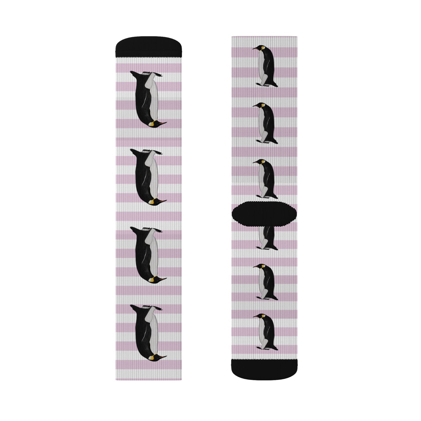 Penguin Bird Pink White Striped Socks All Over Prints –