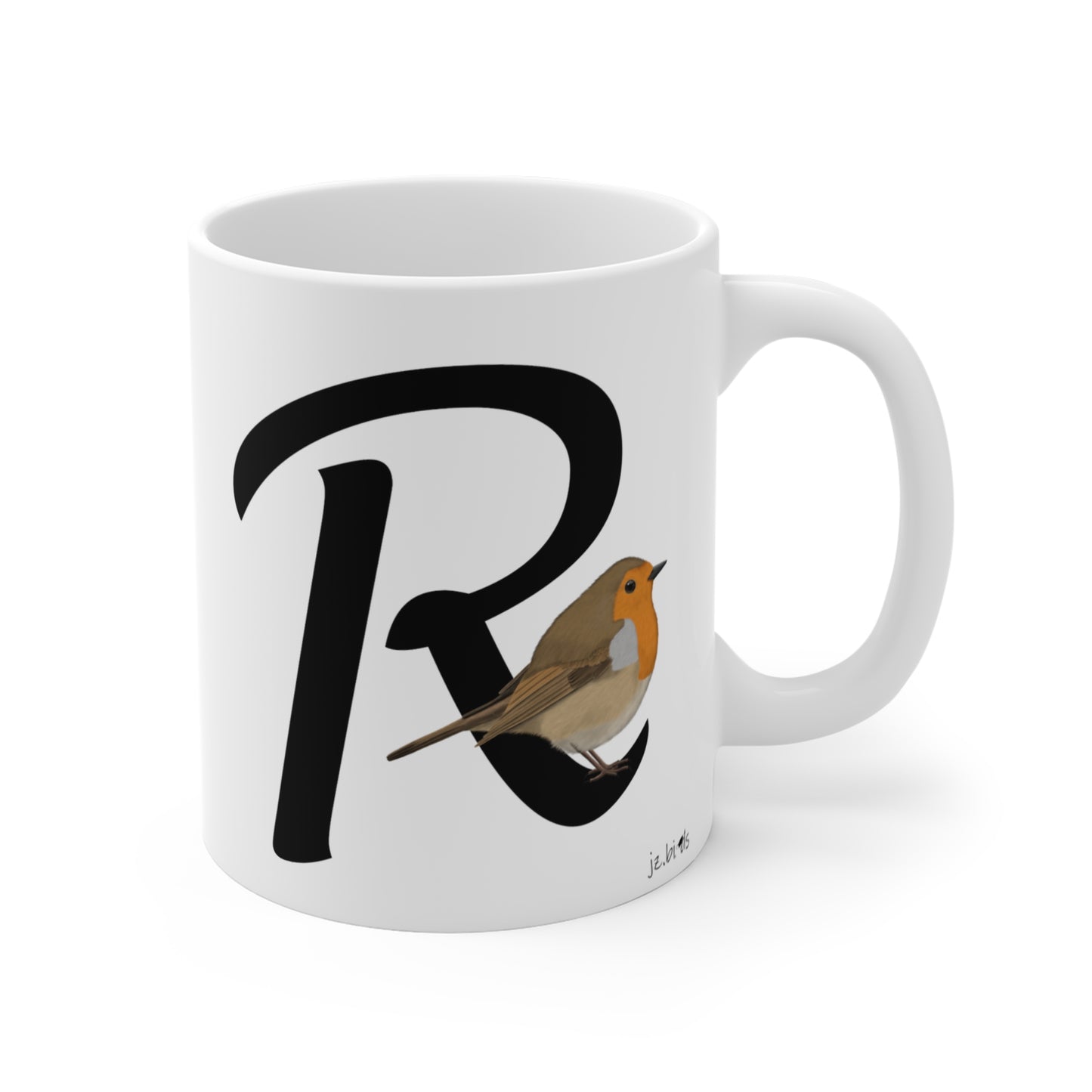 robin letter r bird mug
