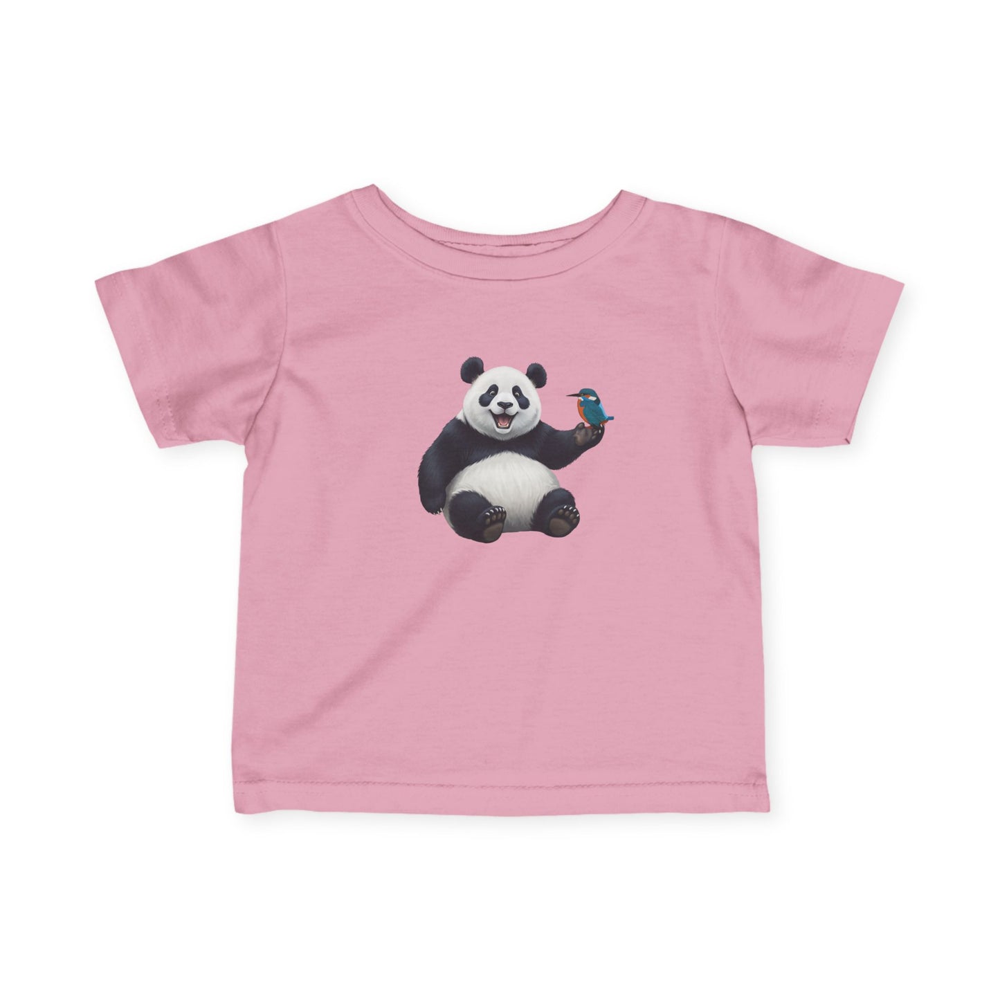 Fröhlicher Panda mit Eisvogel Vogel Tiermotiv T-Shirt für Babys und Kleinkinder