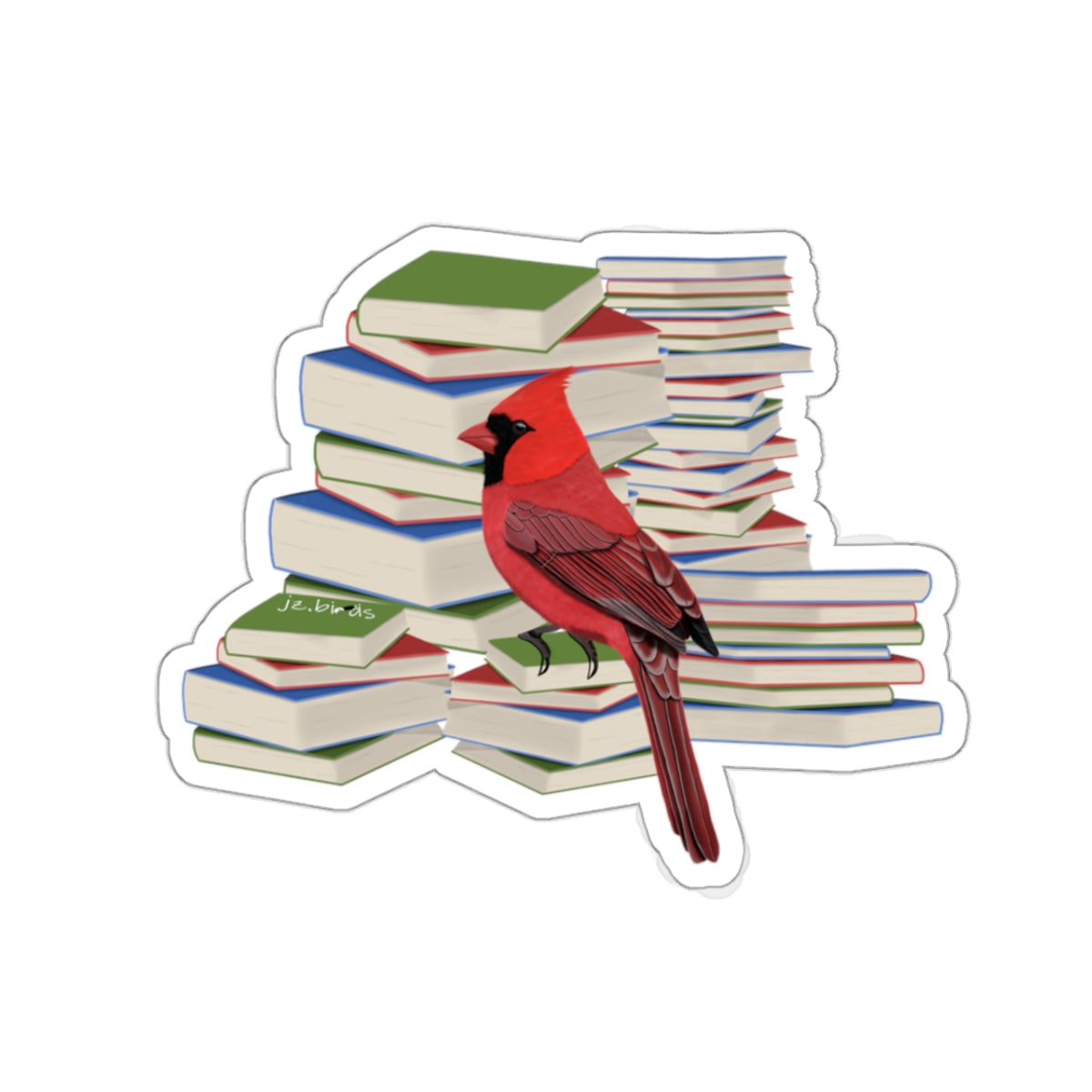 Cardinal Bird and Books Birdlover Bookworm Sticker – Fall Bestsellers, Paper products