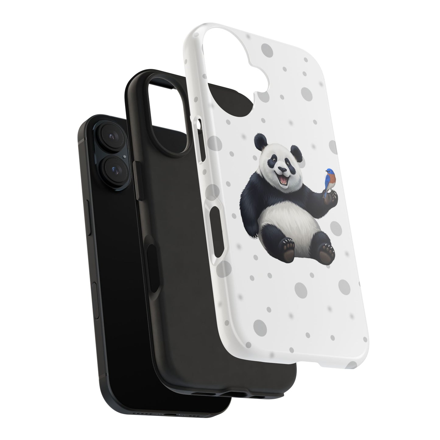 Cute Panda Bear with a Bluebird Animal iPhone Case - Dual-Layer PC/TPU Protective Cover for iPhone