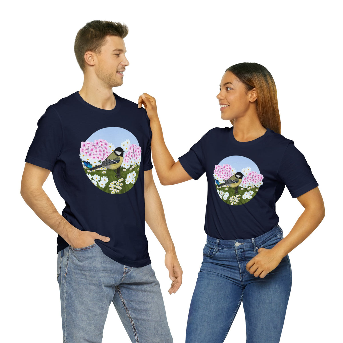 Chickadee and Summer Flowers Bird Tee