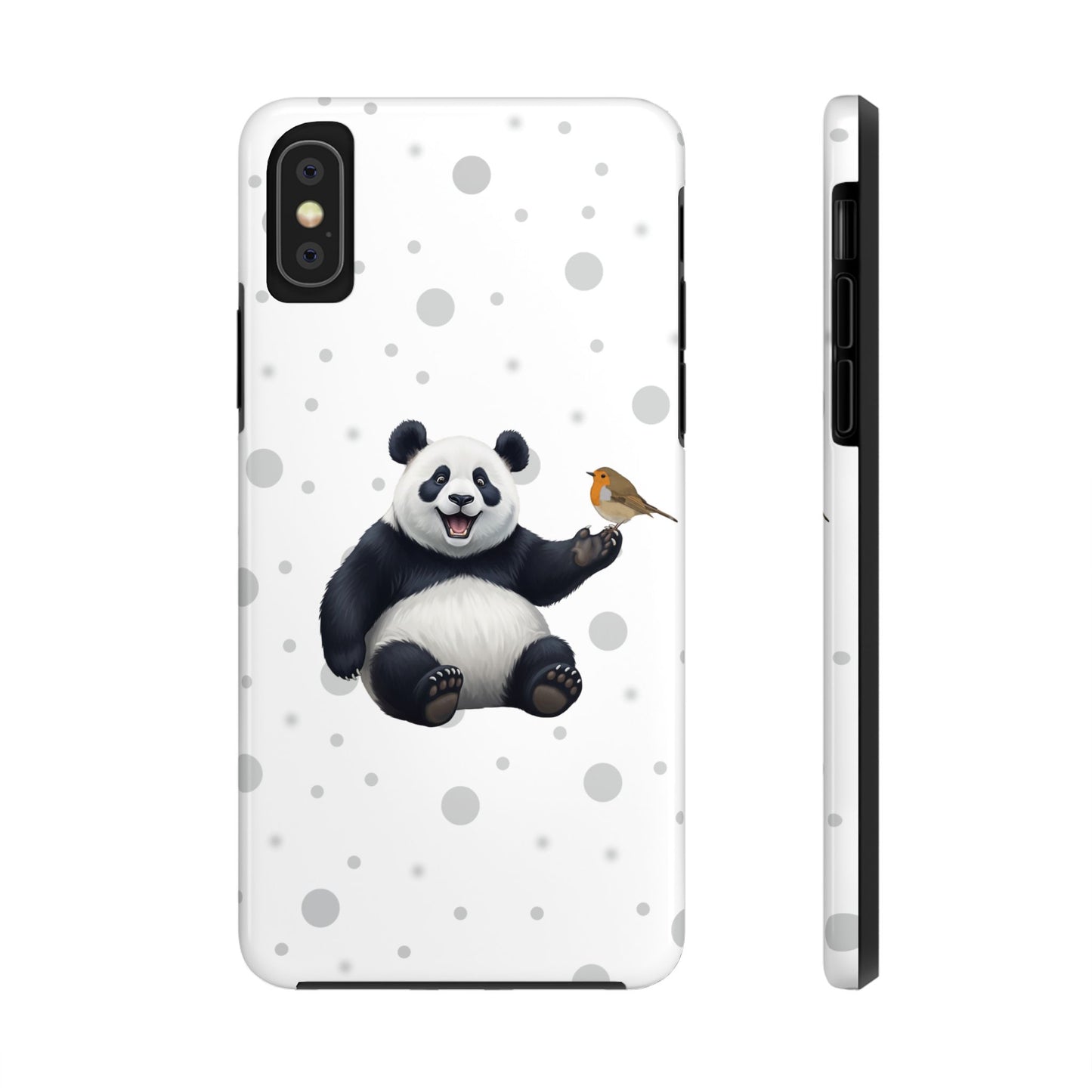 Cute Panda Bear with European Robin Animal iPhone Case - Dual-Layer PC/TPU Protective Cover for iPhone