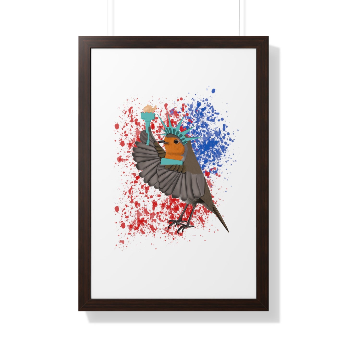 Robin 4th of July Independence Day Statue of Liberty Bird Framed Poster