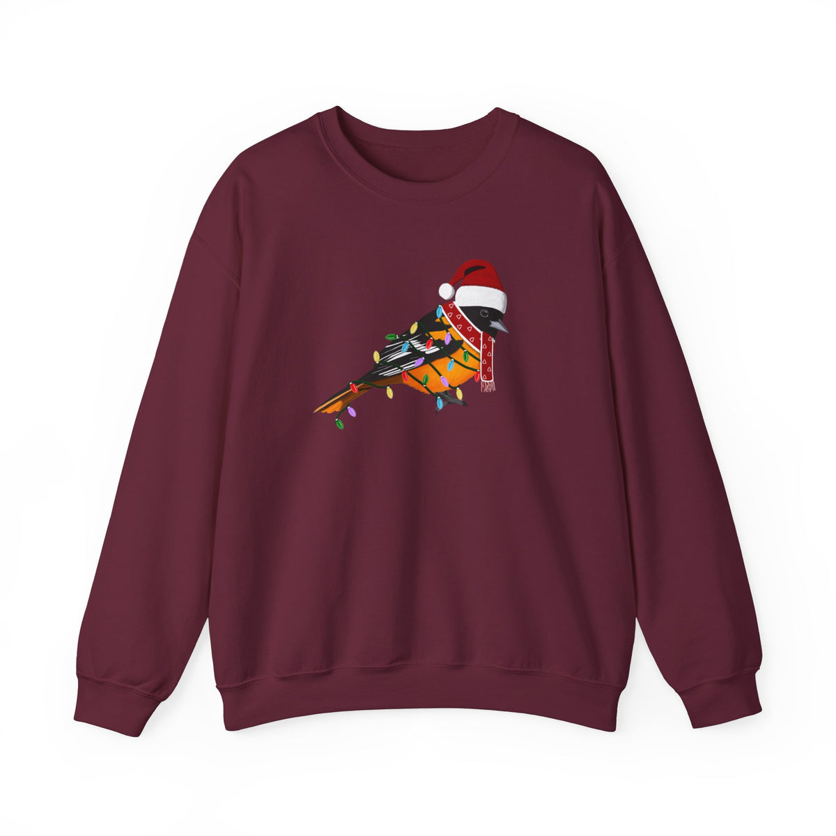 Baltimore Oriole with Fairy Lights Santa Claus Christmas Bird Sweatshirt – Animal Lover Gift,