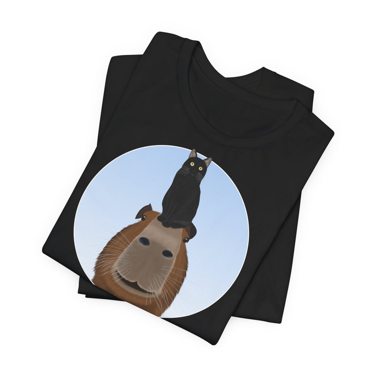 Capybara mit Schwarzer Katze T-Shirt