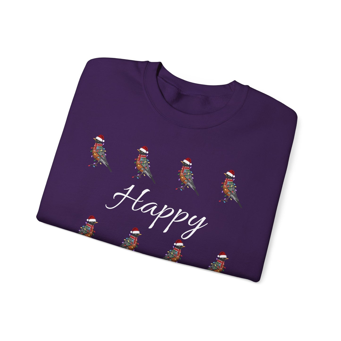 American Robin as Santa with Hat Scarf and Fairy Lights Happy Holidays Birdwatcher Christmas Bird Sweatshirt