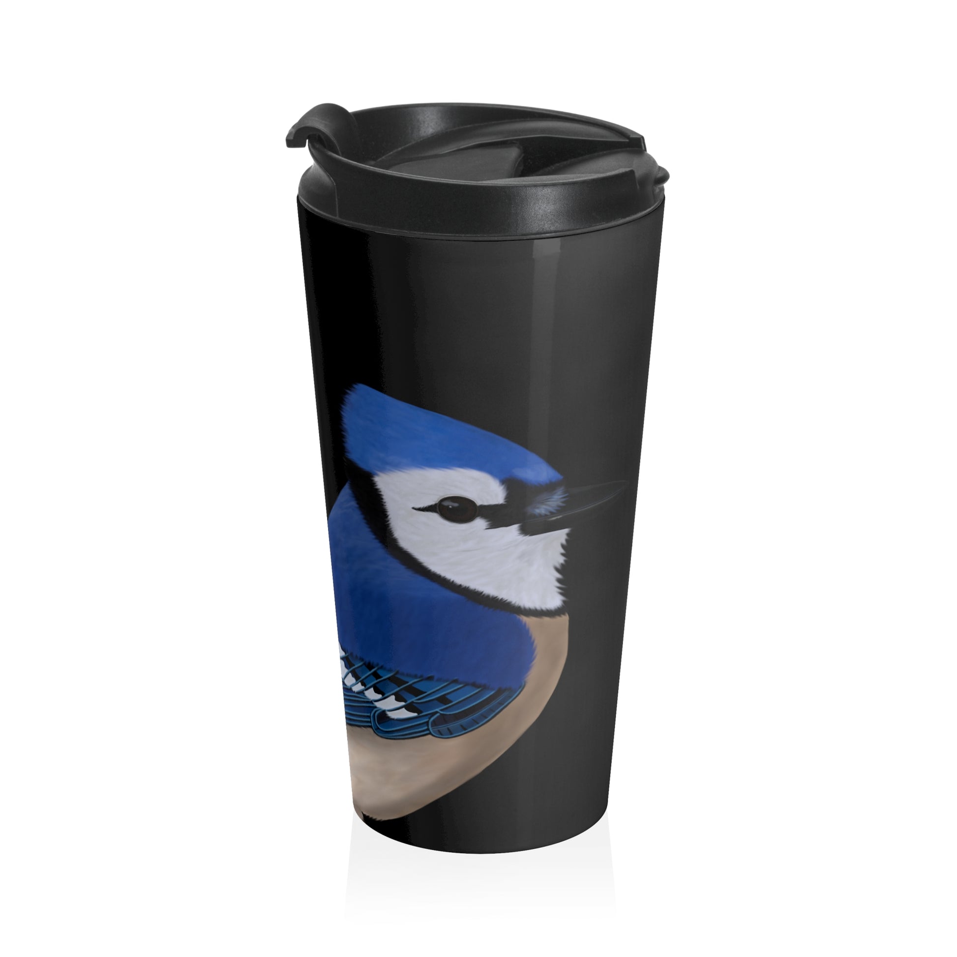 Blue Jay Bird Stainless Steel Travel Mug Tumbler Black 15oz