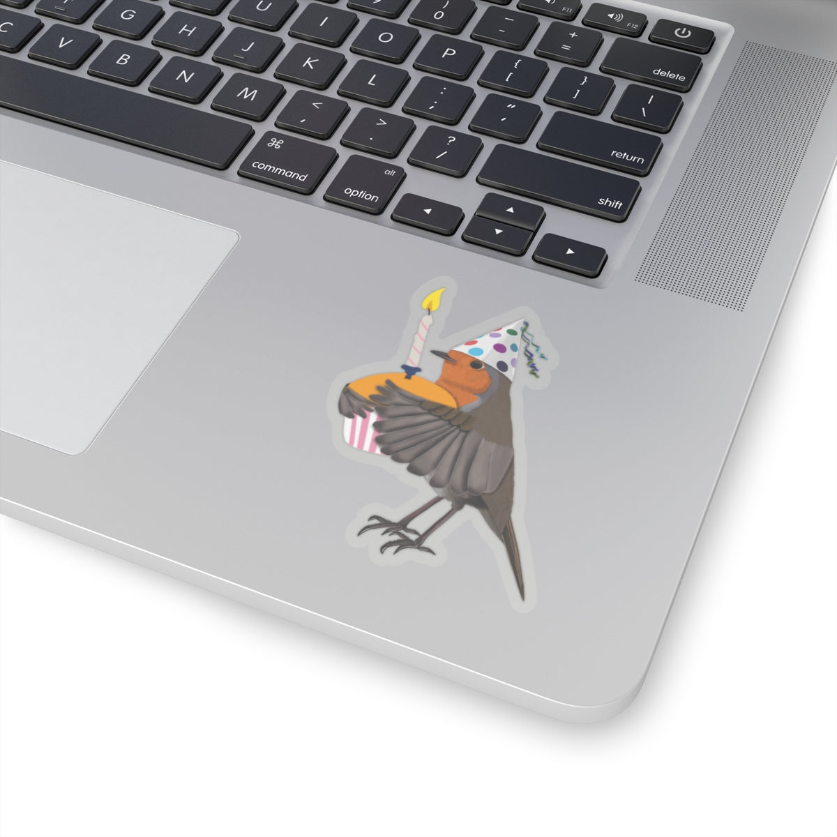 Robin with Muffin Birthday Bird Kiss-Cut Sticker - jz.birds