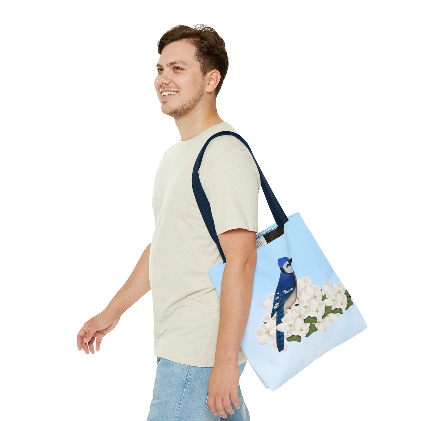 Blue Jay in Spring Blossoms Bird Tote Bag 16"x16" - jz.birds