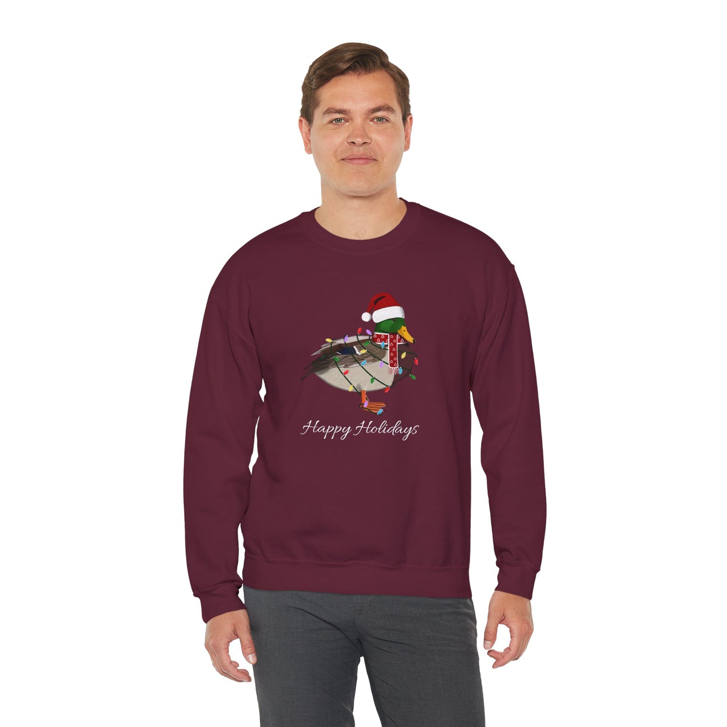 Mallard with Fairy Lights as Santa Happy Holidays Birdwatcher Christmas Bird Sweatshirt