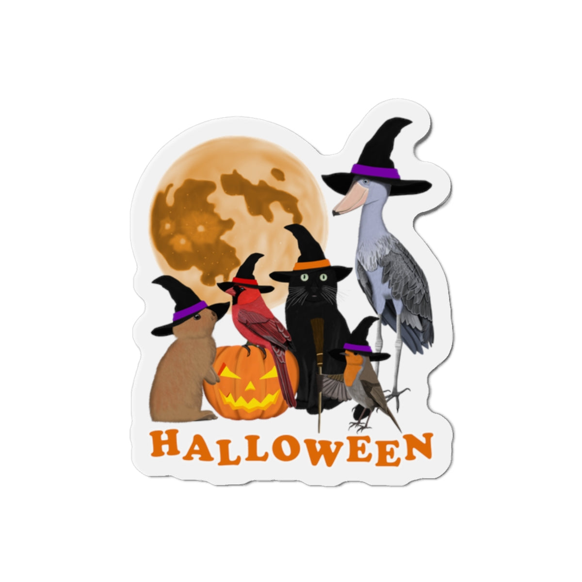 Robin Shoebill Cardinal with Cat and Bunny Halloween Bird Magnet