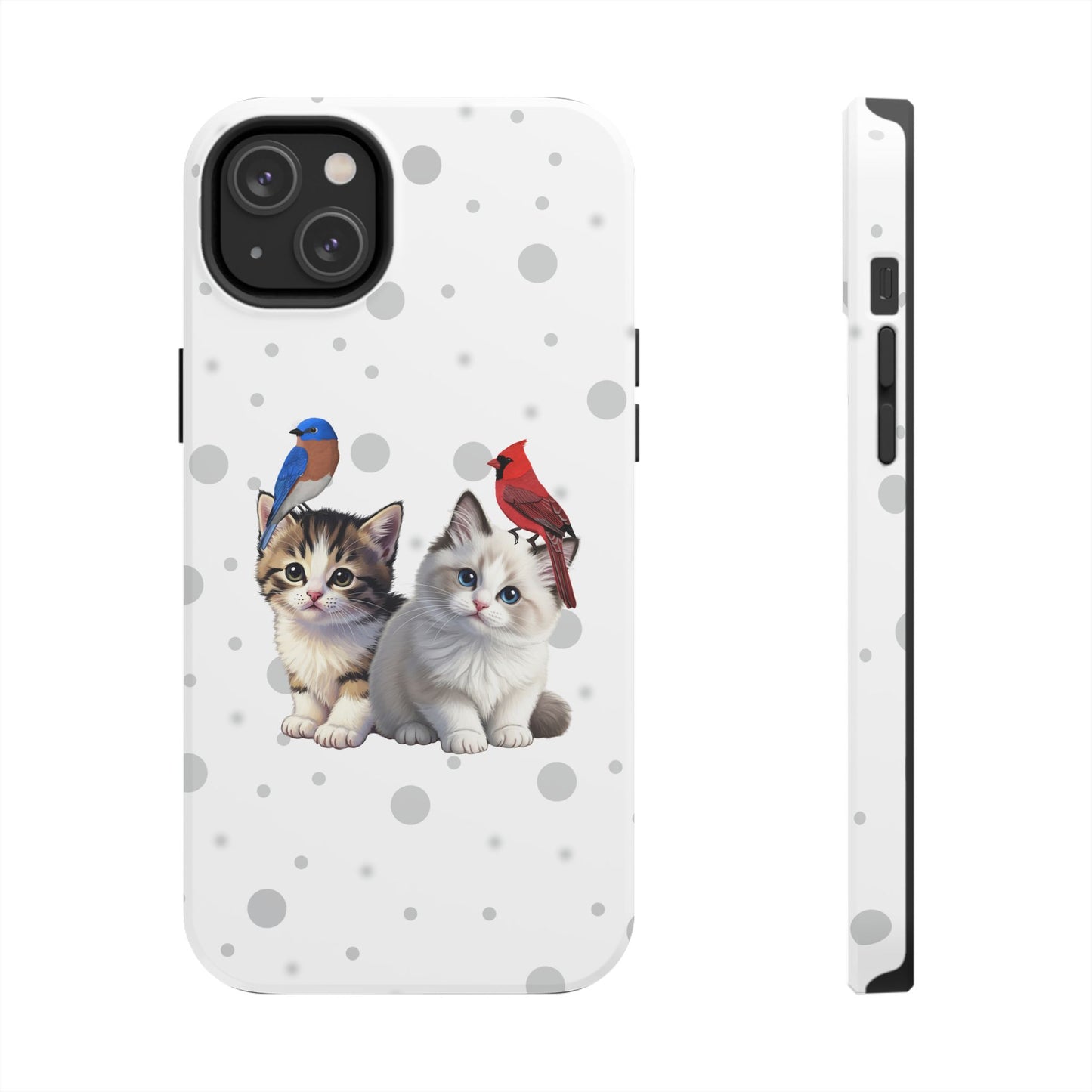 Cute Kitten with Cardinal and Bluebird Animal iPhone Case - Dual-Layer PC/TPU Protective Cover for iPhone