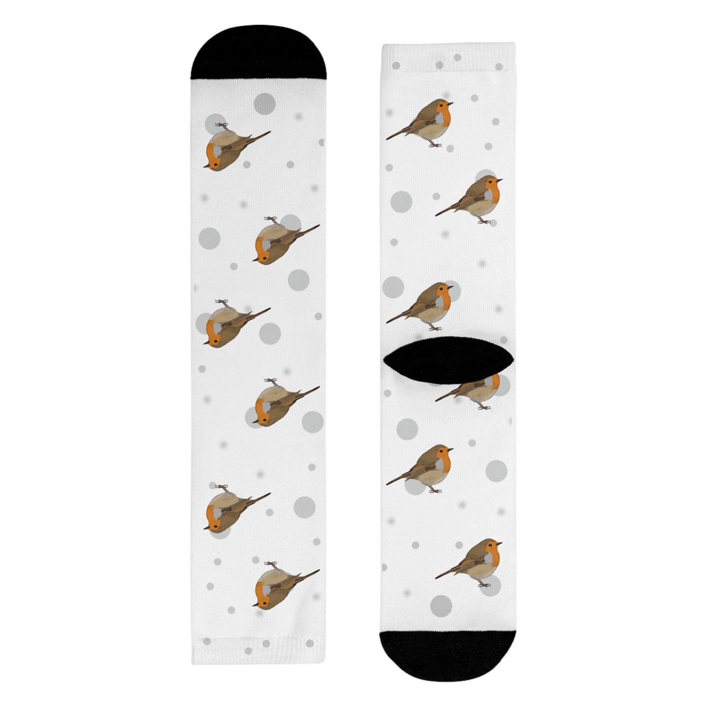 Rotkehlchen Socken Vogelsocken Weiß mit Grauen Punkten
