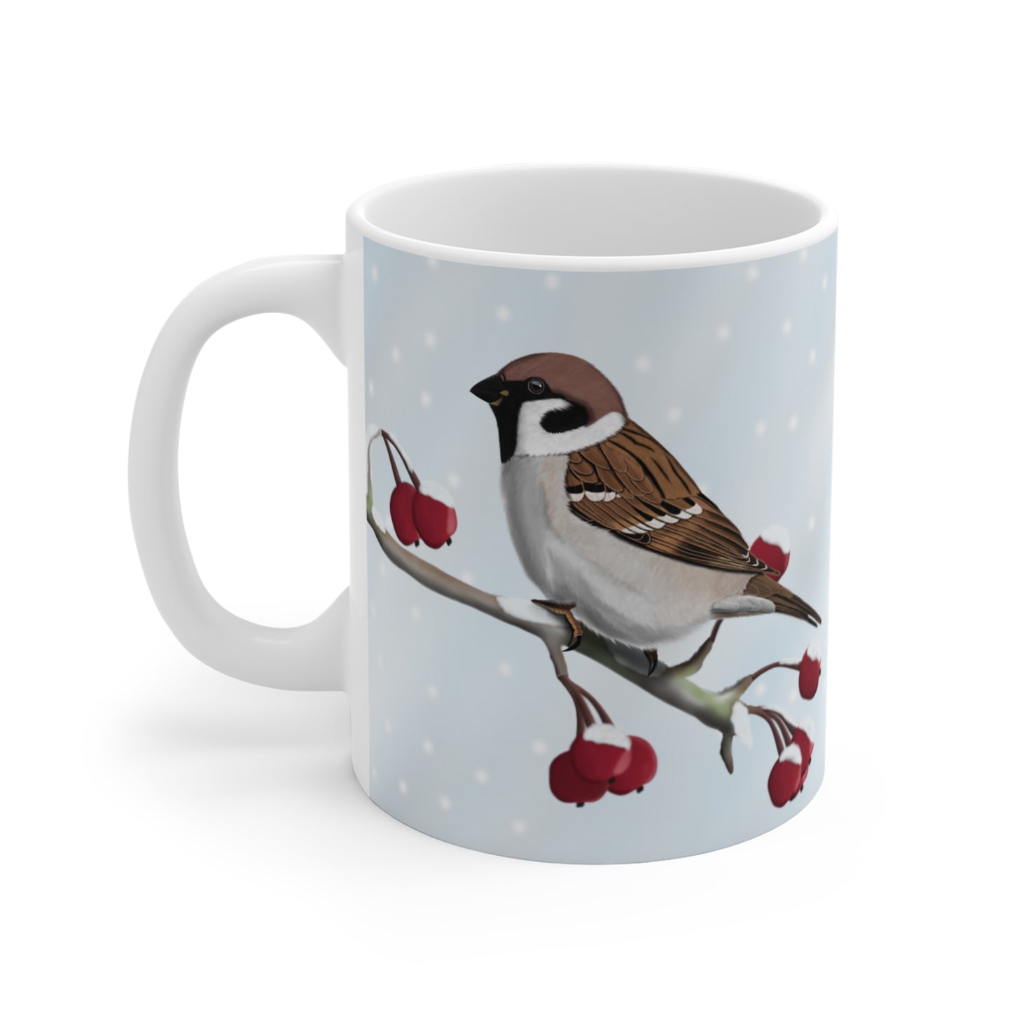 Sparrow Winter Bird Ceramic Mug 11oz - jz.birds