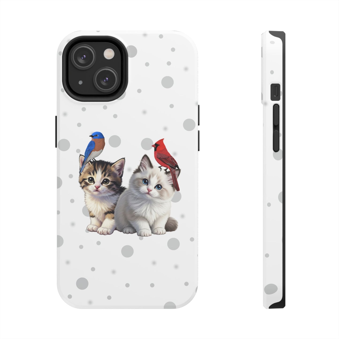 Cute Kitten with Cardinal and Bluebird Animal iPhone Case - Dual-Layer PC/TPU Protective Cover for iPhone