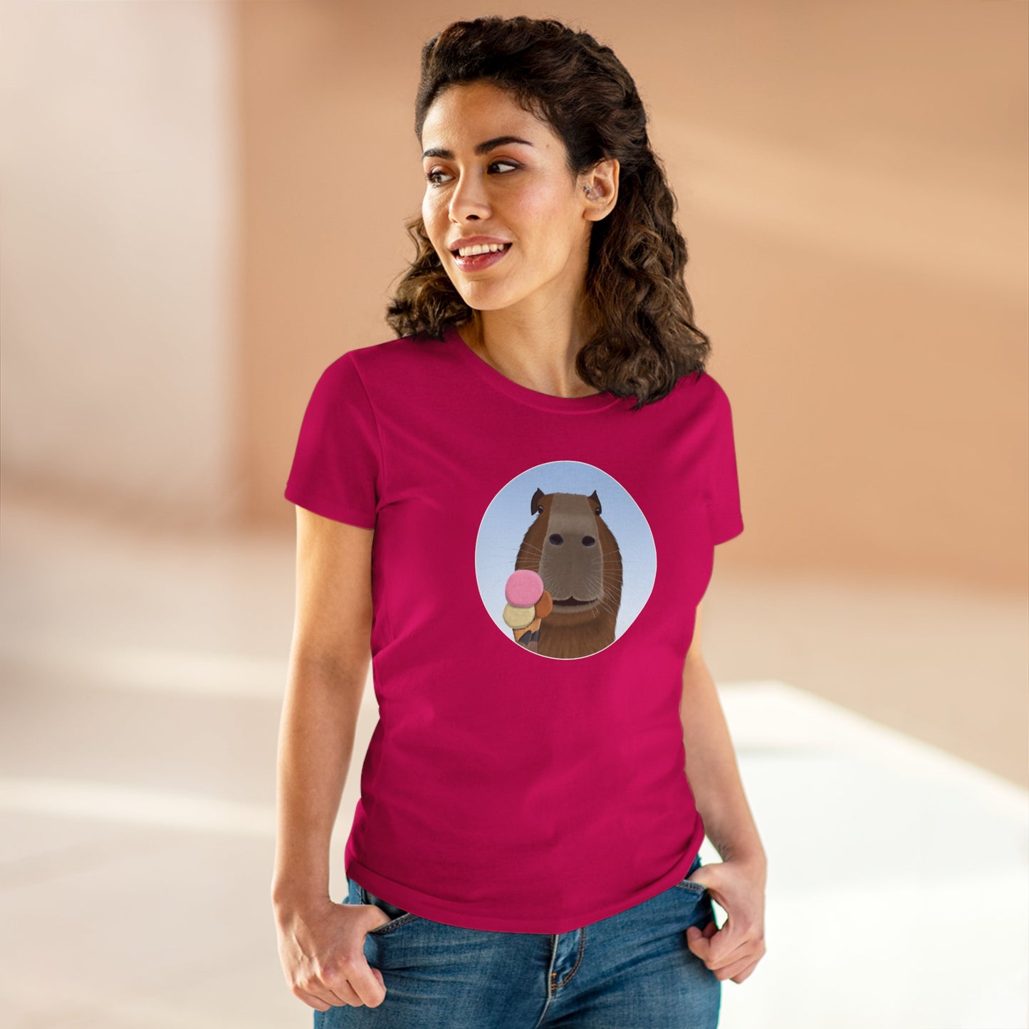 Capybara with Ice Cream Funny Design for Capybara Lovers Women's T-Shirt