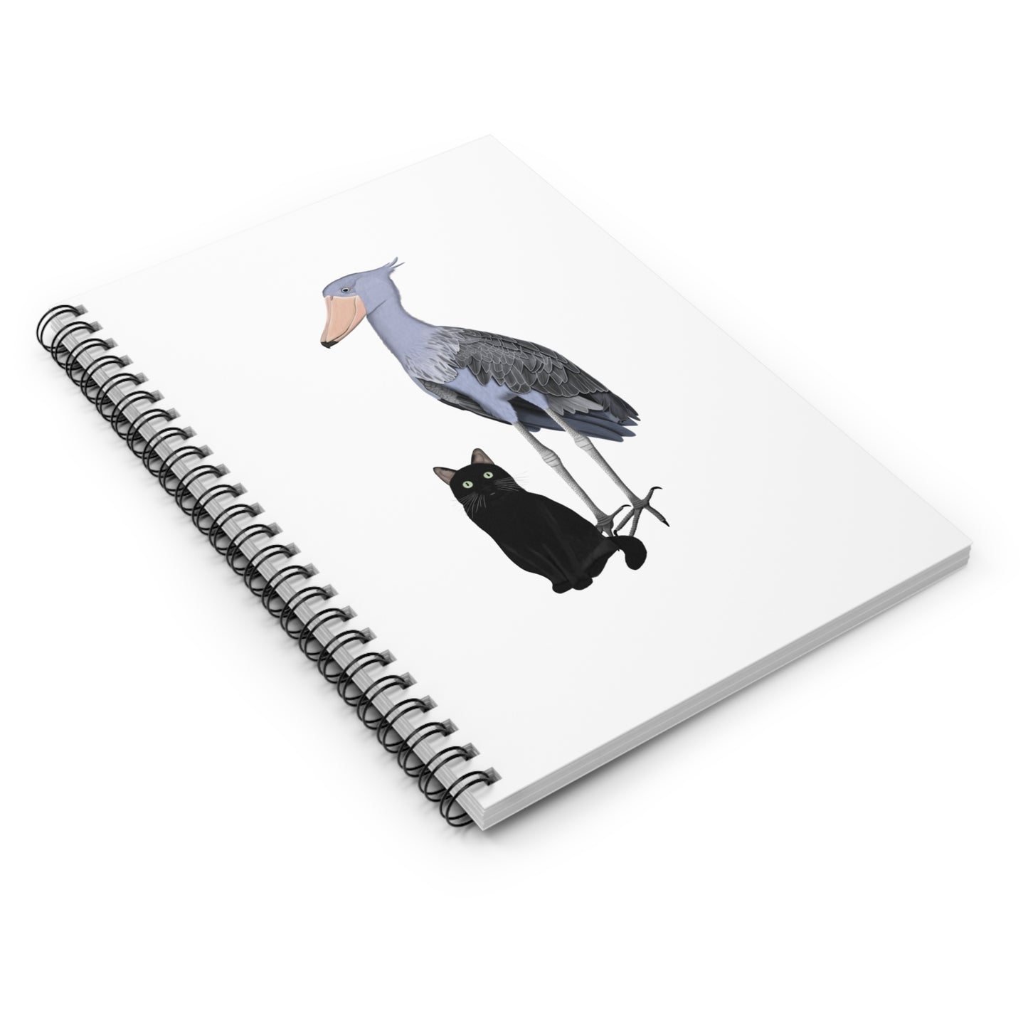 Black Cat with Shoebill Cat and Bird Lover Spiral Notebook Ruled Line 6" x 8"
