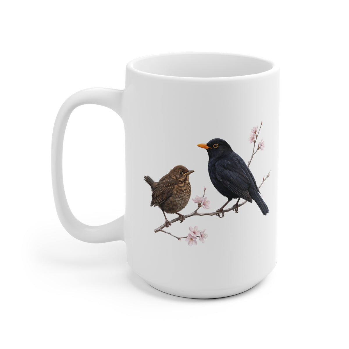 Amsel mit Ästling Premium Keramiktasse | Geschenk für Vogelbeobachter