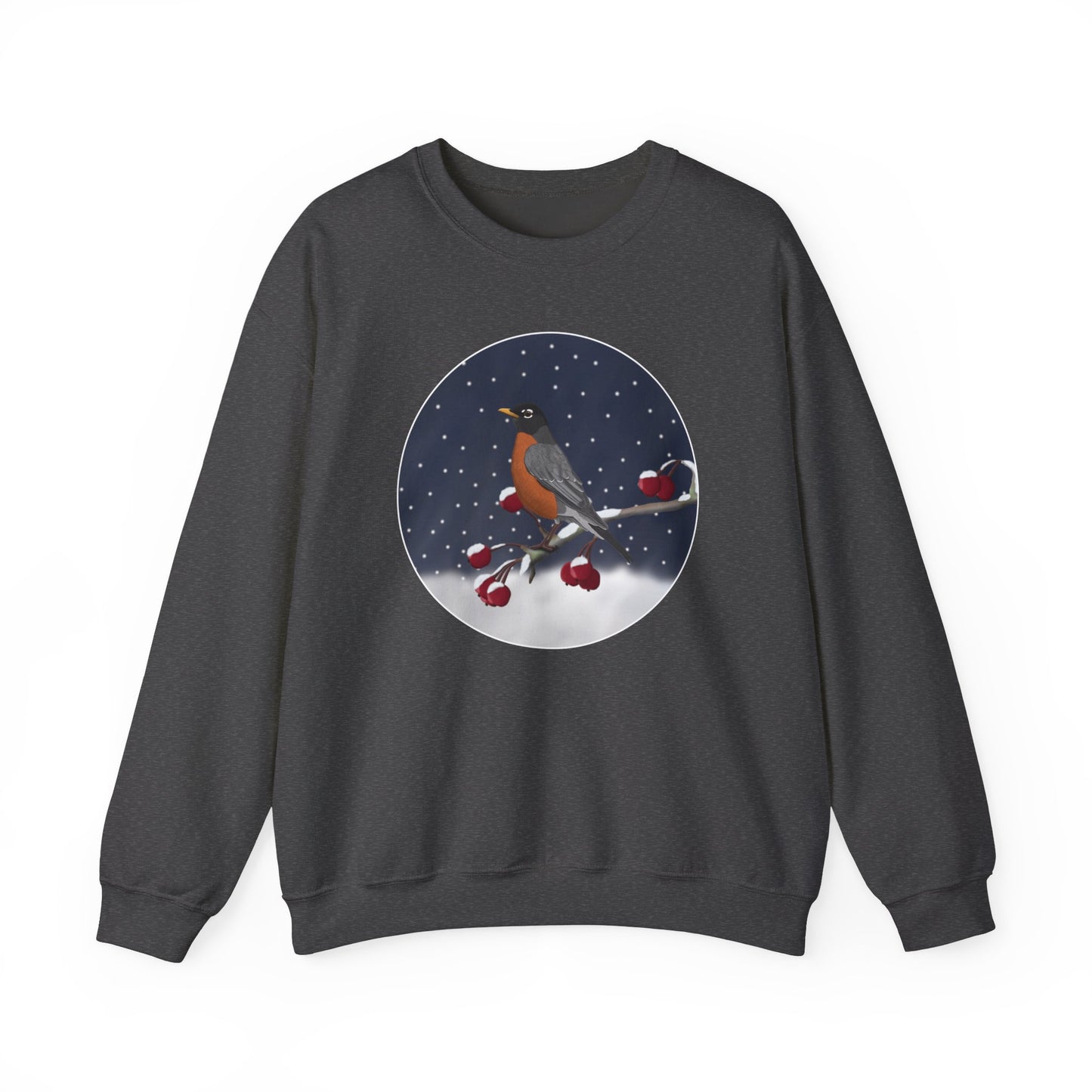 American Robin on a Winter Branch Birdwatcher Christmas Bird Sweatshirt