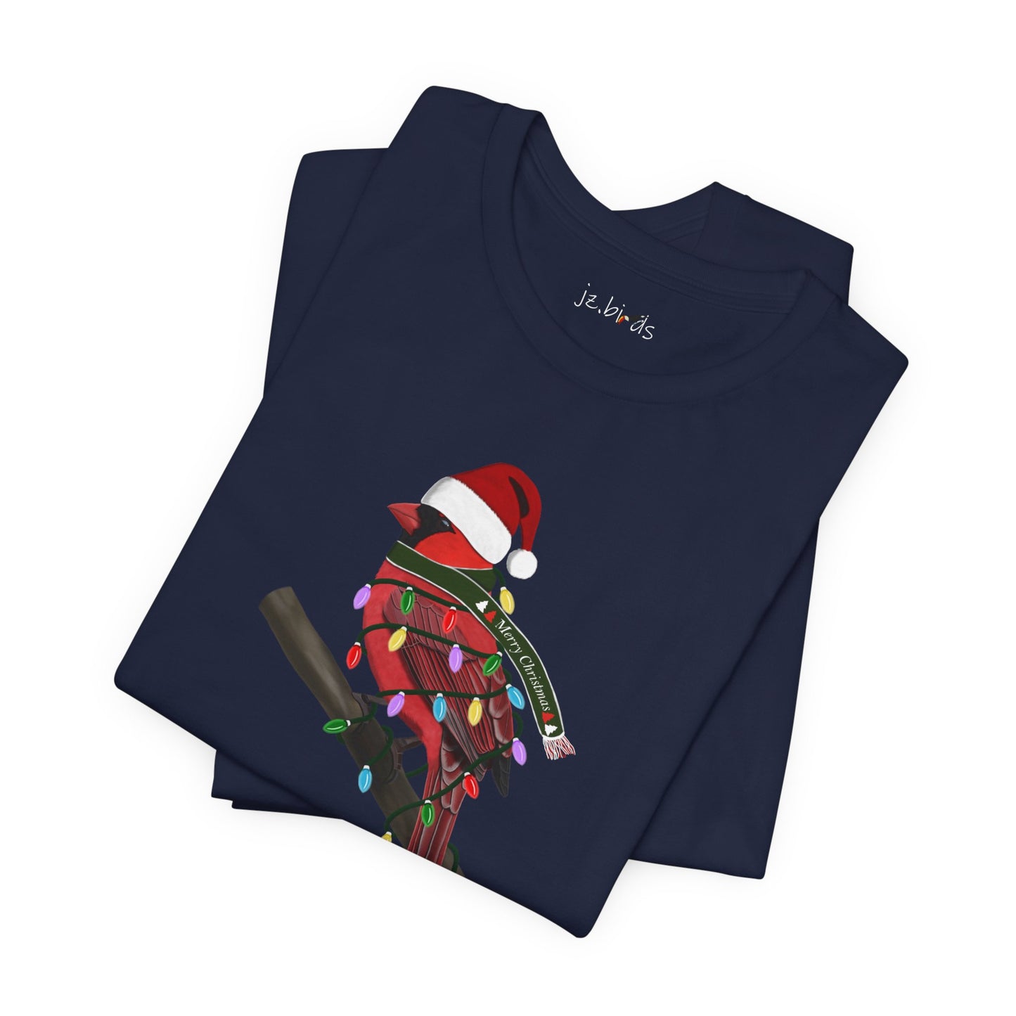 Cardinal with Fairy Lights Christmas Bird T-Shirt
