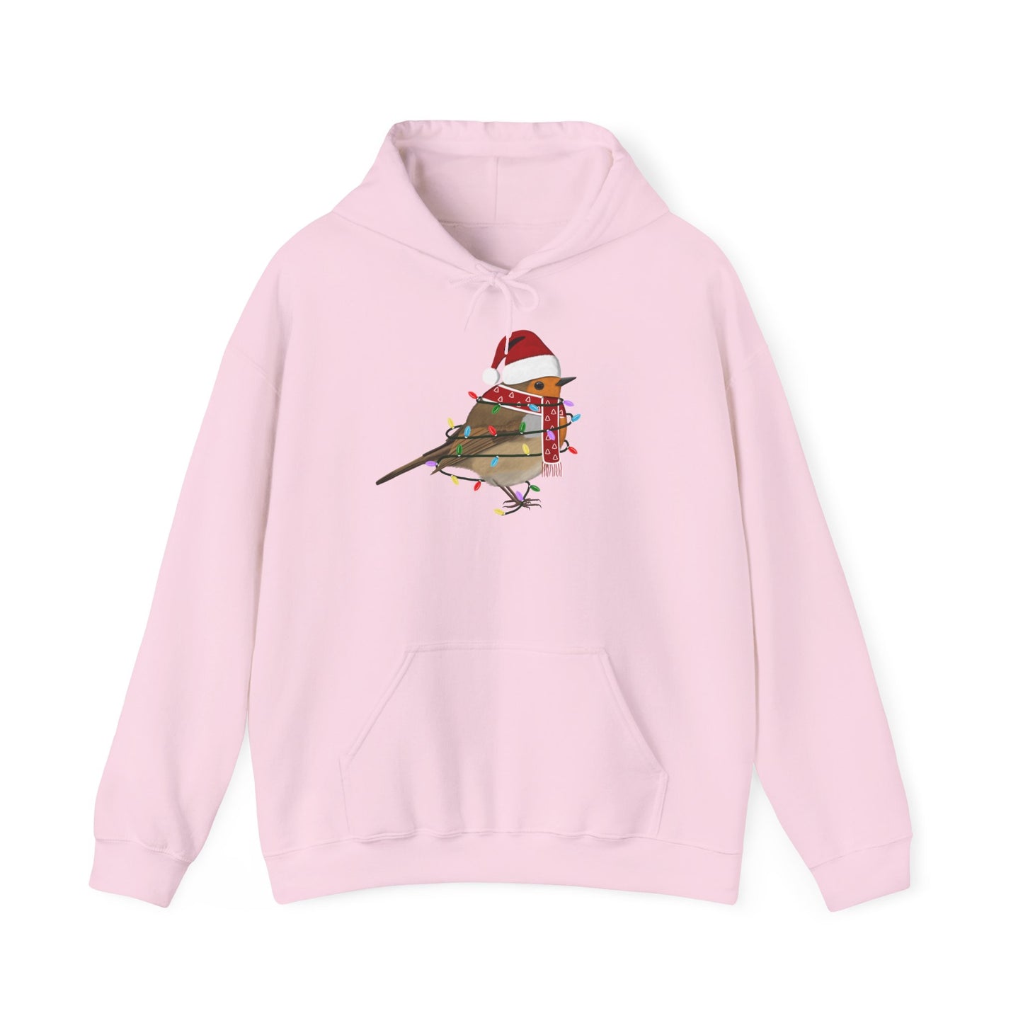 Rotkehlchen Weihnachts-Hoodie - Vogel als Weihnachtsmann mit Lichterkette Sweater