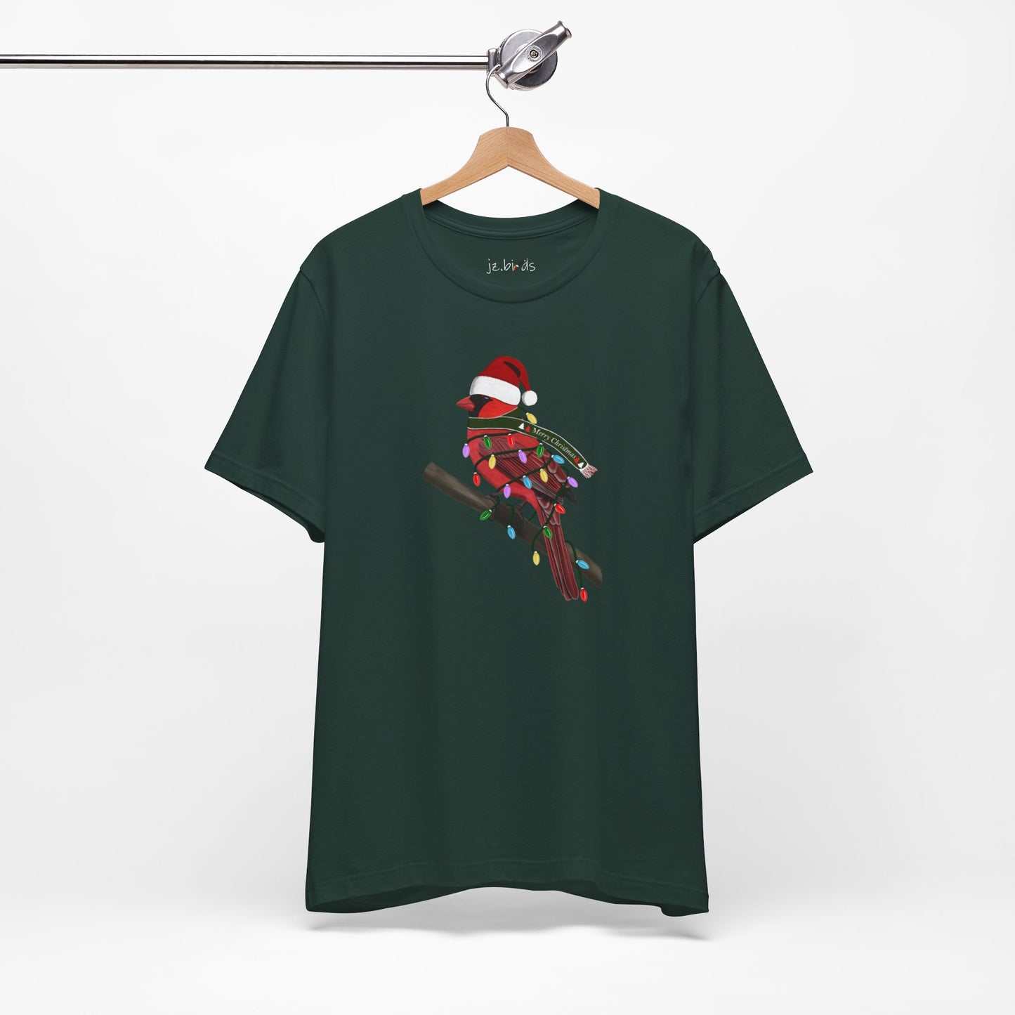 Cardinal with Fairy Lights Christmas Bird T-Shirt
