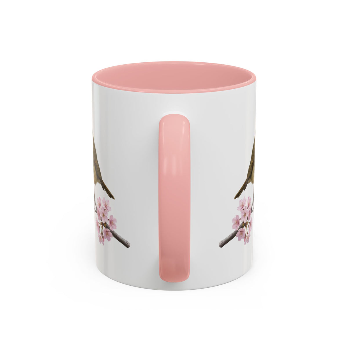 European Robin Cherry Blossom Mug | Pink Ceramic Coffee Cup for Bird Lovers – 11oz,
