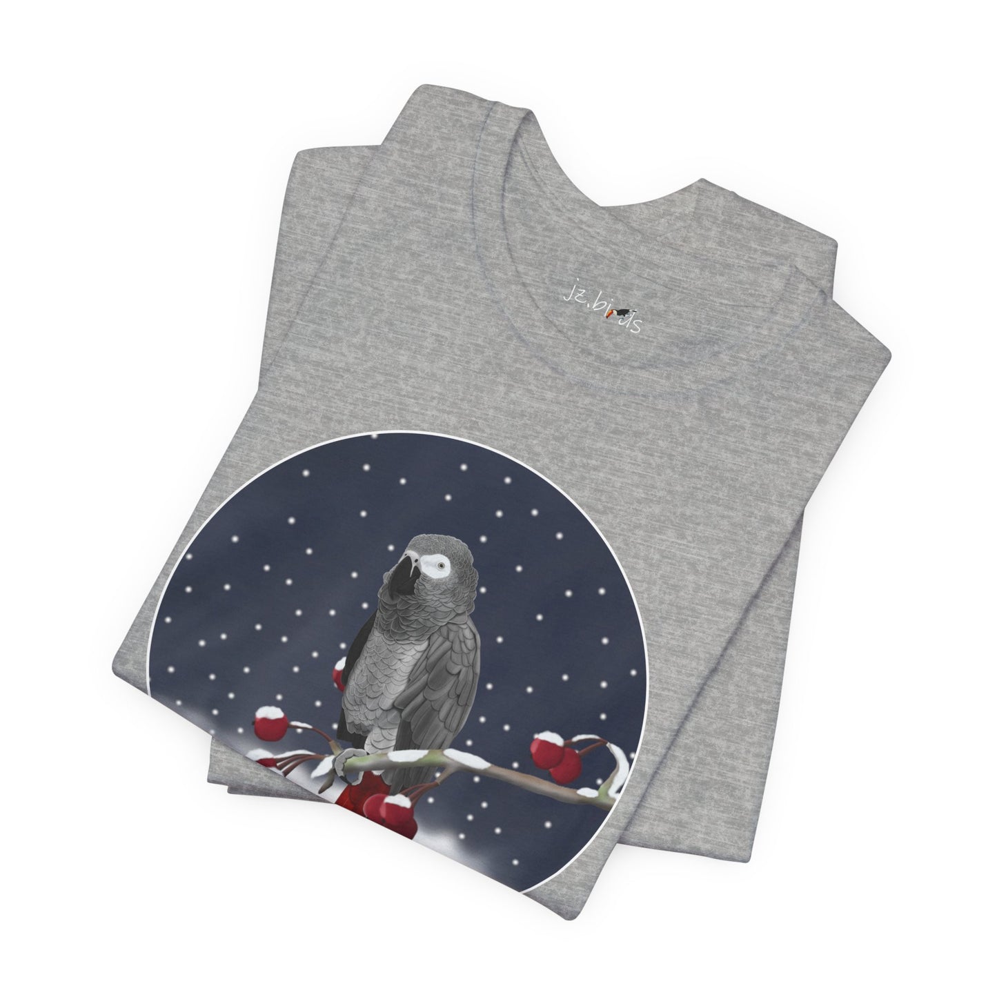 Grey Parrot on a Winter Branch Birdwatcher Christmas Bird T-Shirt