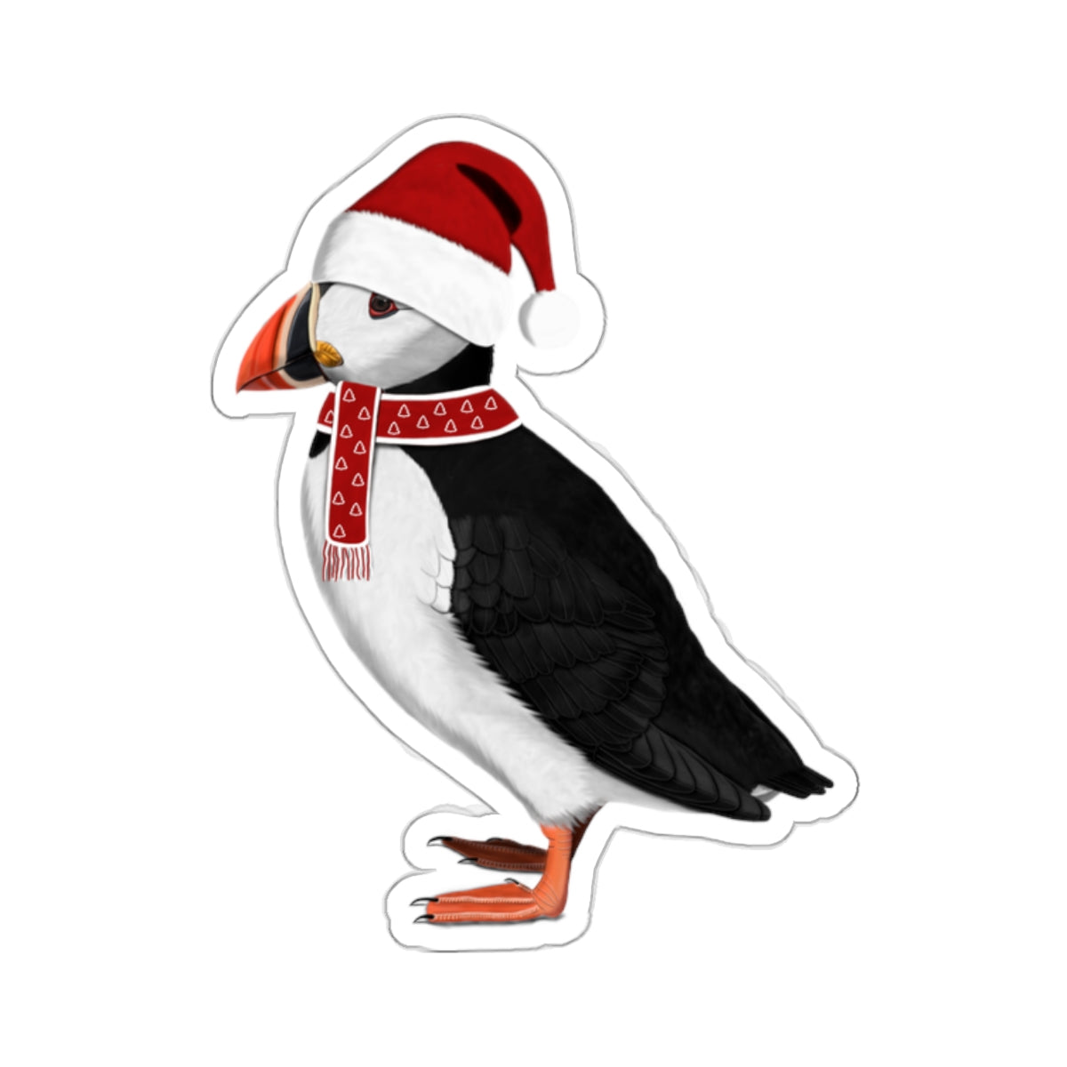 Puffin Christmas Stickers – with Santa Claus Hat and Scarf Bird Sticker