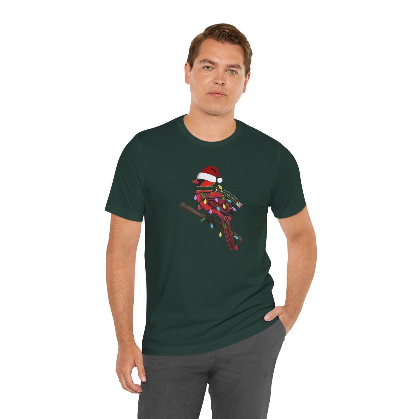 Cardinal with Fairy Lights Christmas Bird T-Shirt