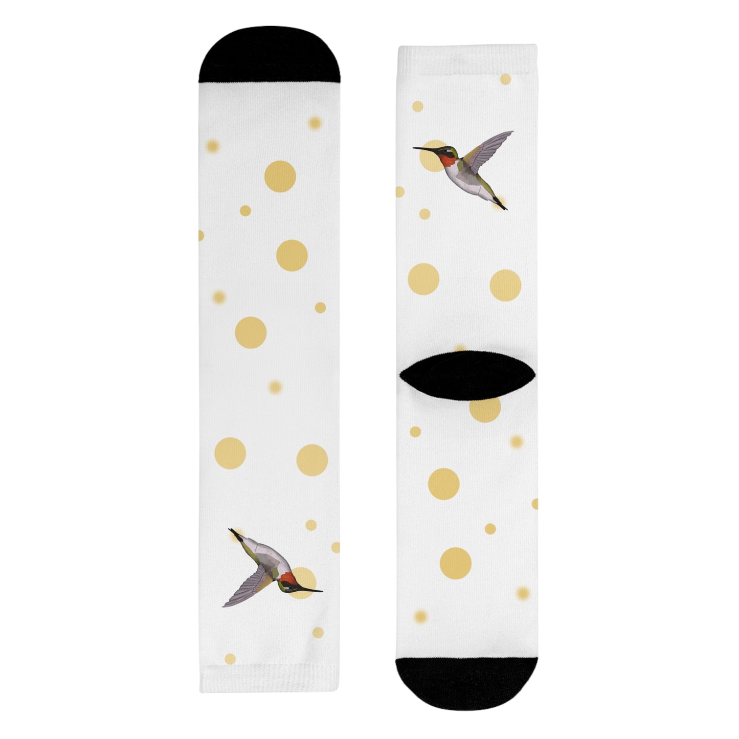 Kolibri Vogel Socken mit Goldenen Punkten für Vogelfreunde & Vogelbeobachter Weiß
