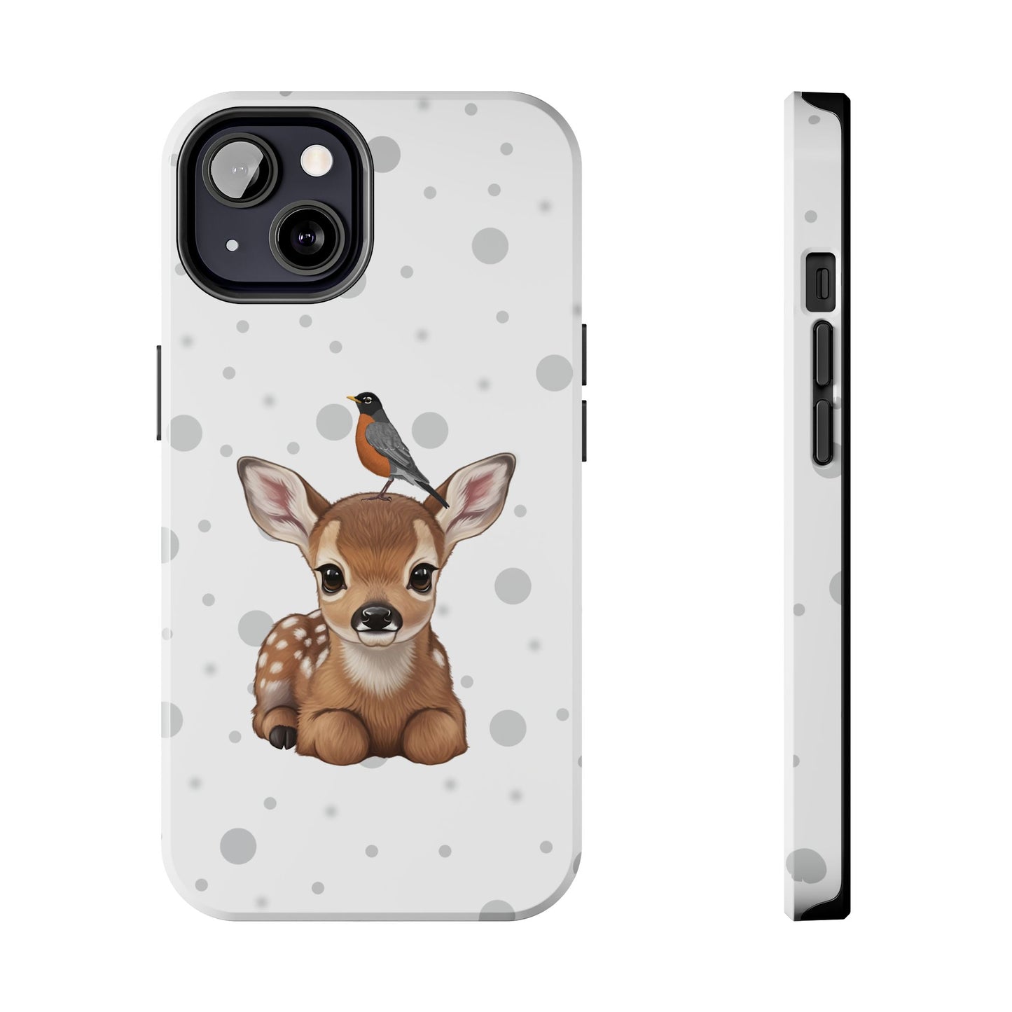 Cute Fawn with American Robin Animal iPhone Case - Dual-Layer PC/TPU Protective Cover for iPhone